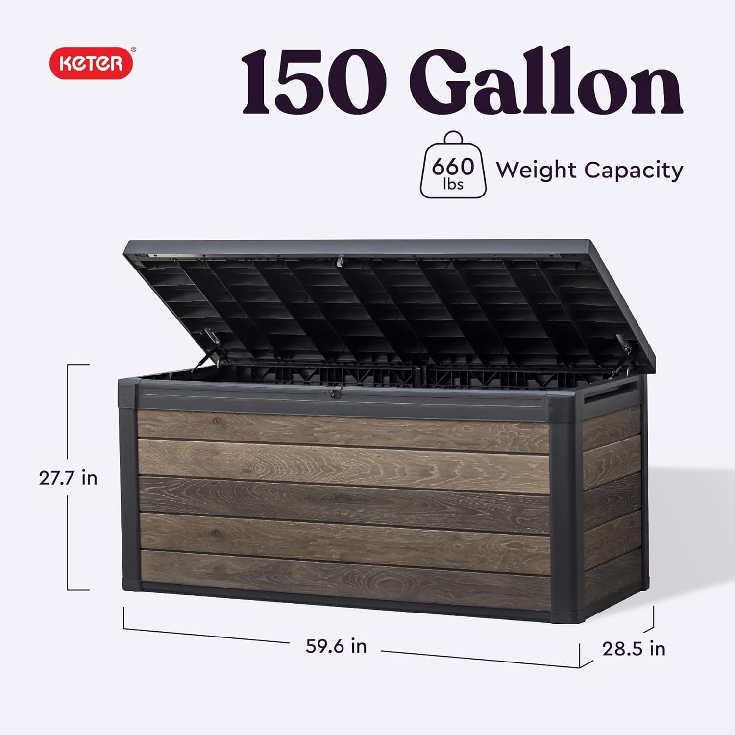 image:imageKeter Signature Everwood 30 Gallon Resin Outdoor Storage Box and Patio Furniture Side Table for Pool and Garden Accessories WalnutWalnut