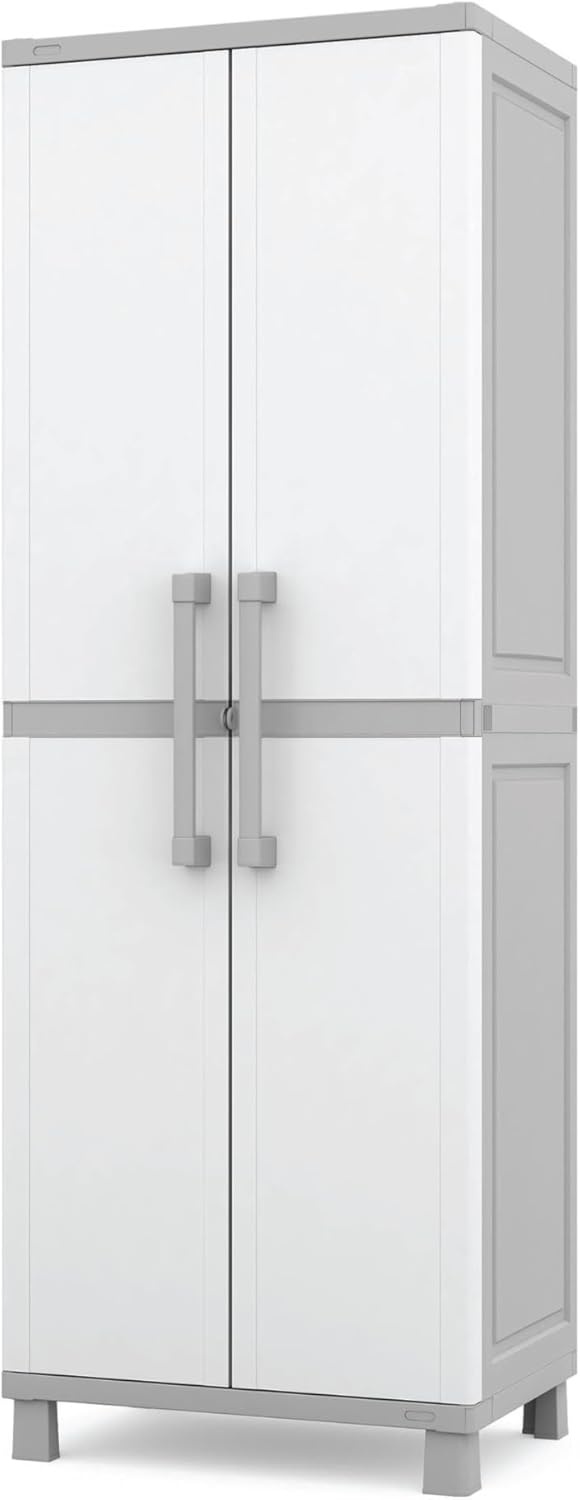 image:imageKeter Storage Cabinet with Doors and Shelves for Laundry Room Garage Bathroom Accessories Closet and Home Organization White amp Grey