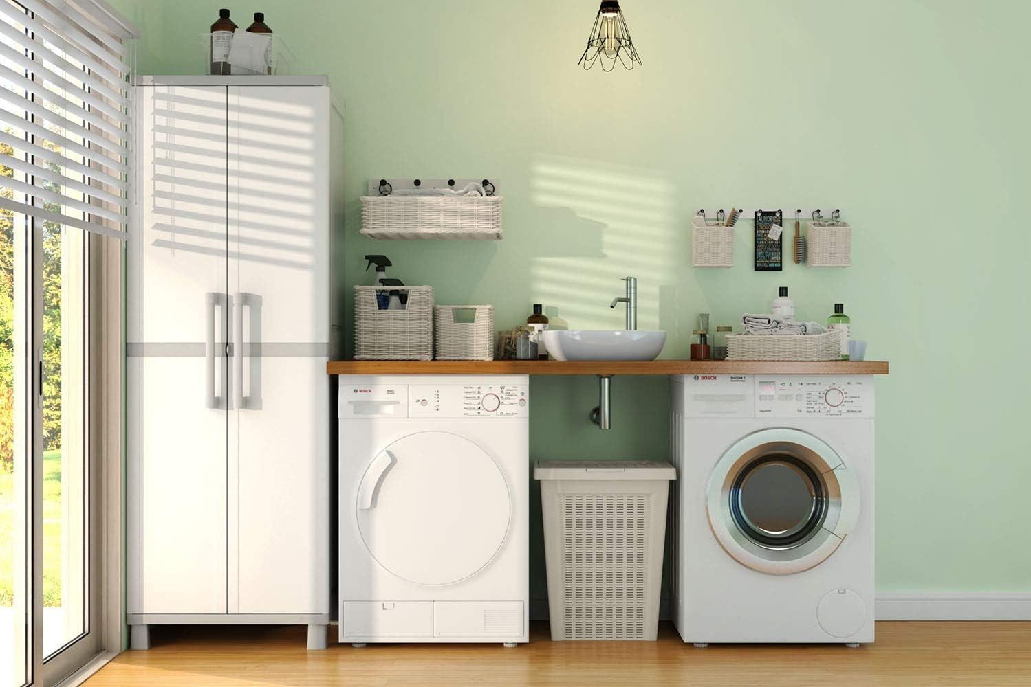 image:imageKeter Storage Cabinet with Doors and Shelves for Laundry Room Garage Bathroom Accessories Closet and Home Organization White amp Grey