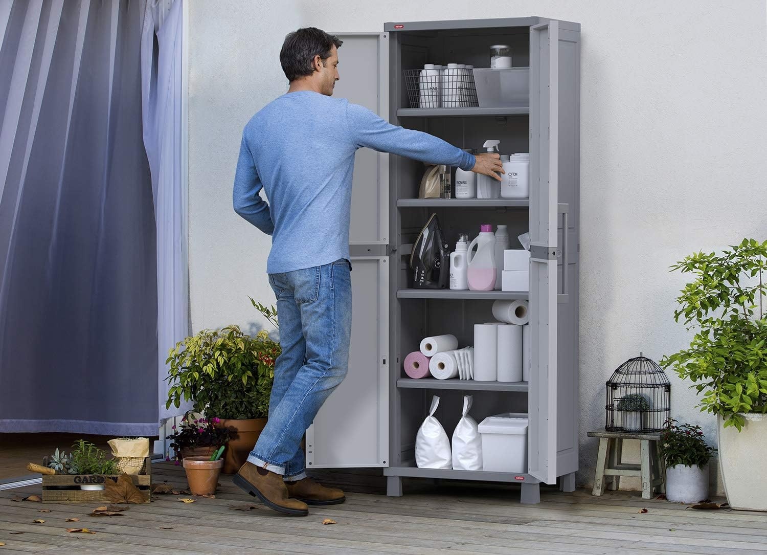 image:imageKeter Storage Cabinet with Doors and Shelves for Laundry Room Garage Bathroom Accessories Closet and Home Organization White amp Grey