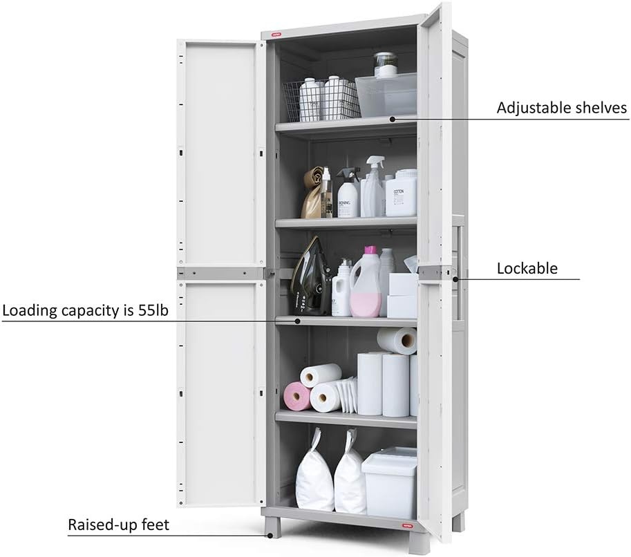 image:imageKeter Storage Cabinet with Doors and Shelves for Laundry Room Garage Bathroom Accessories Closet and Home Organization White amp Grey