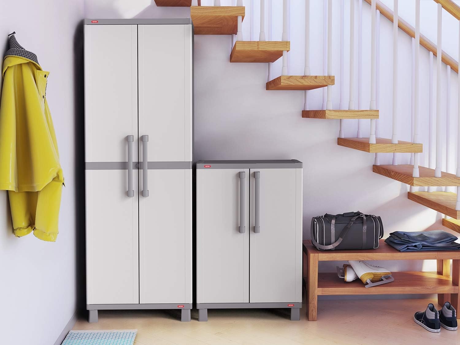 image:imageKeter Storage Cabinet with Doors and Shelves for Laundry Room Garage Bathroom Accessories Closet and Home Organization White amp Grey
