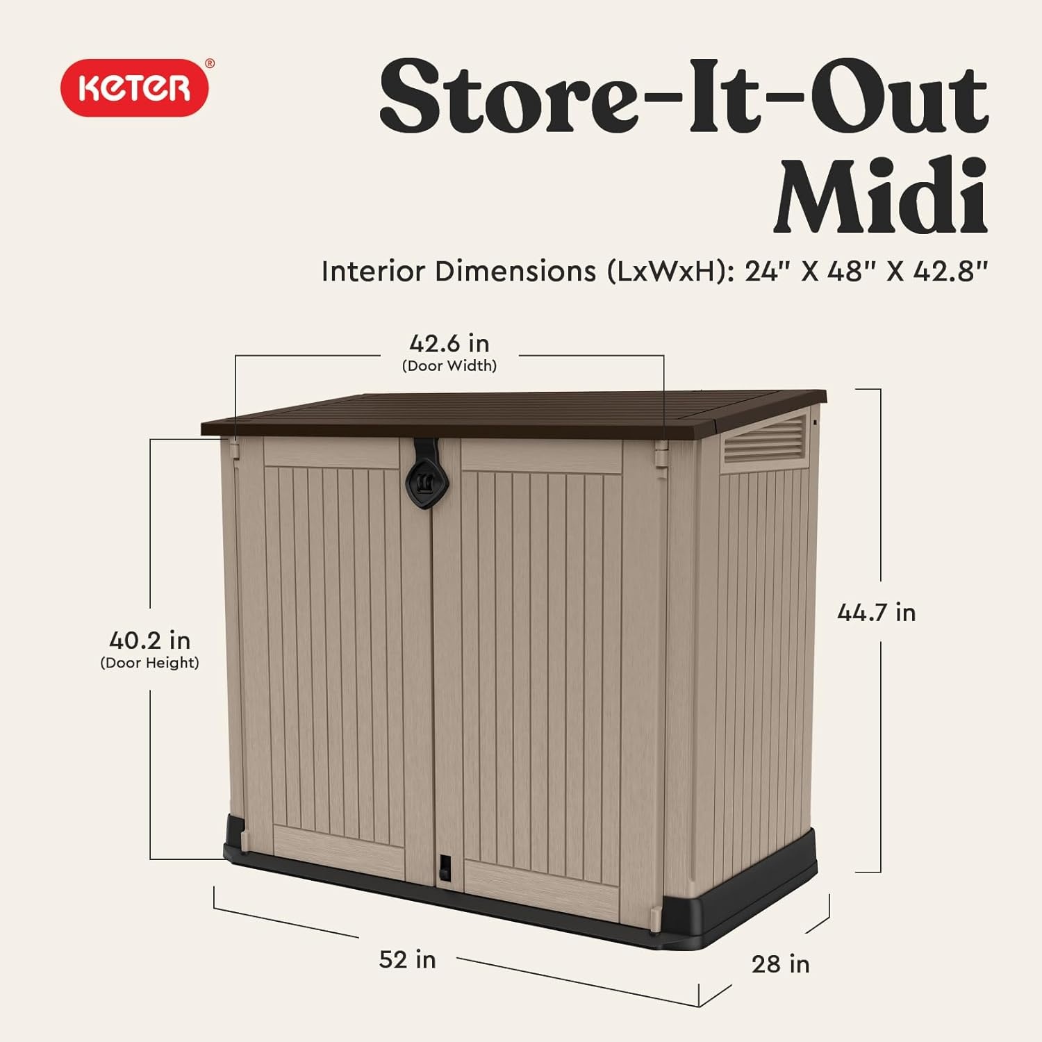 image:imageKeter StoreItOut Prime 43 x 37 ft Outdoor Resin Storage Shed with Easy Lift Hinges Perfect for Yard Tools Pool Toys and Garden Accessories GreyBeige