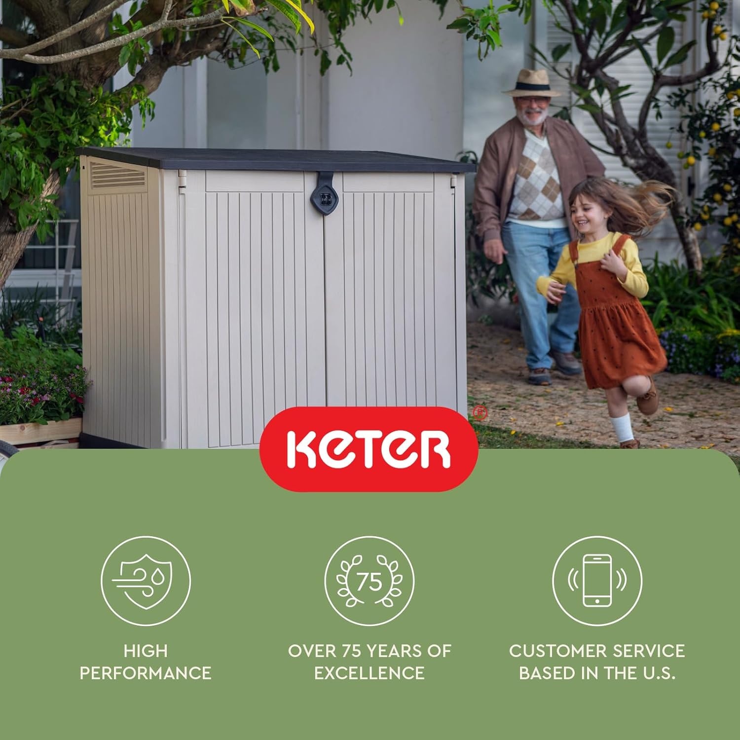 image:imageKeter StoreItOut Prime 43 x 37 ft Outdoor Resin Storage Shed with Easy Lift Hinges Perfect for Yard Tools Pool Toys and Garden Accessories GreyBeige