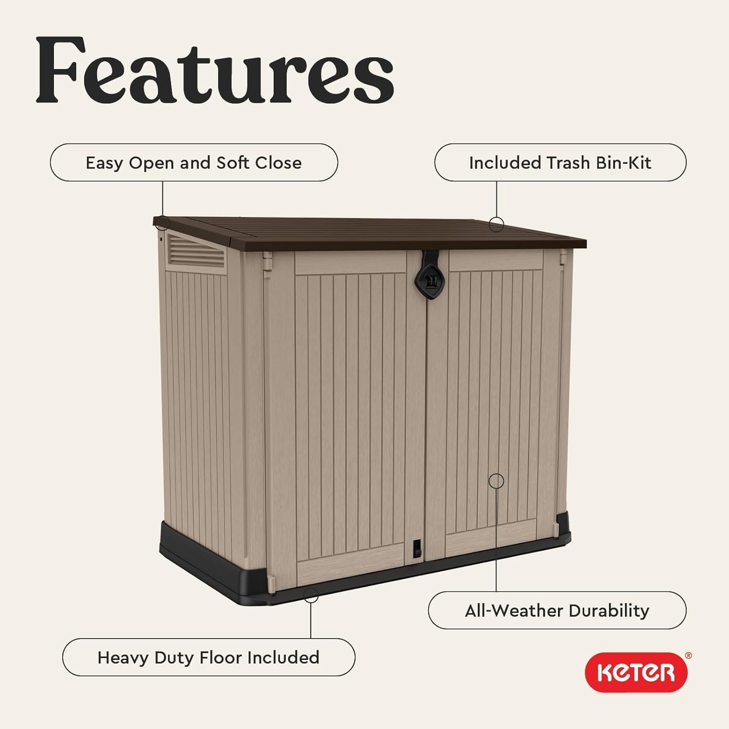 image:imageKeter StoreItOut Prime 43 x 37 ft Outdoor Resin Storage Shed with Easy Lift Hinges Perfect for Yard Tools Pool Toys and Garden Accessories GreyBeige