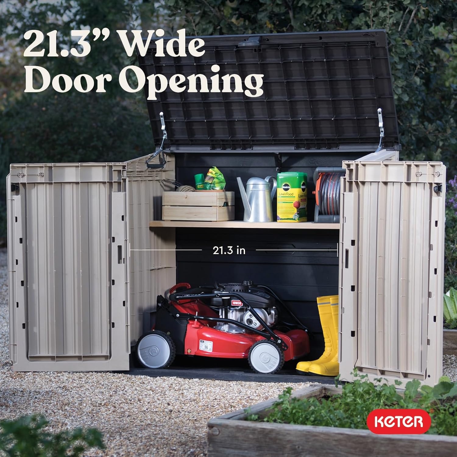 image:imageKeter StoreItOut Prime 43 x 37 ft Outdoor Resin Storage Shed with Easy Lift Hinges Perfect for Yard Tools Pool Toys and Garden Accessories GreyBeige