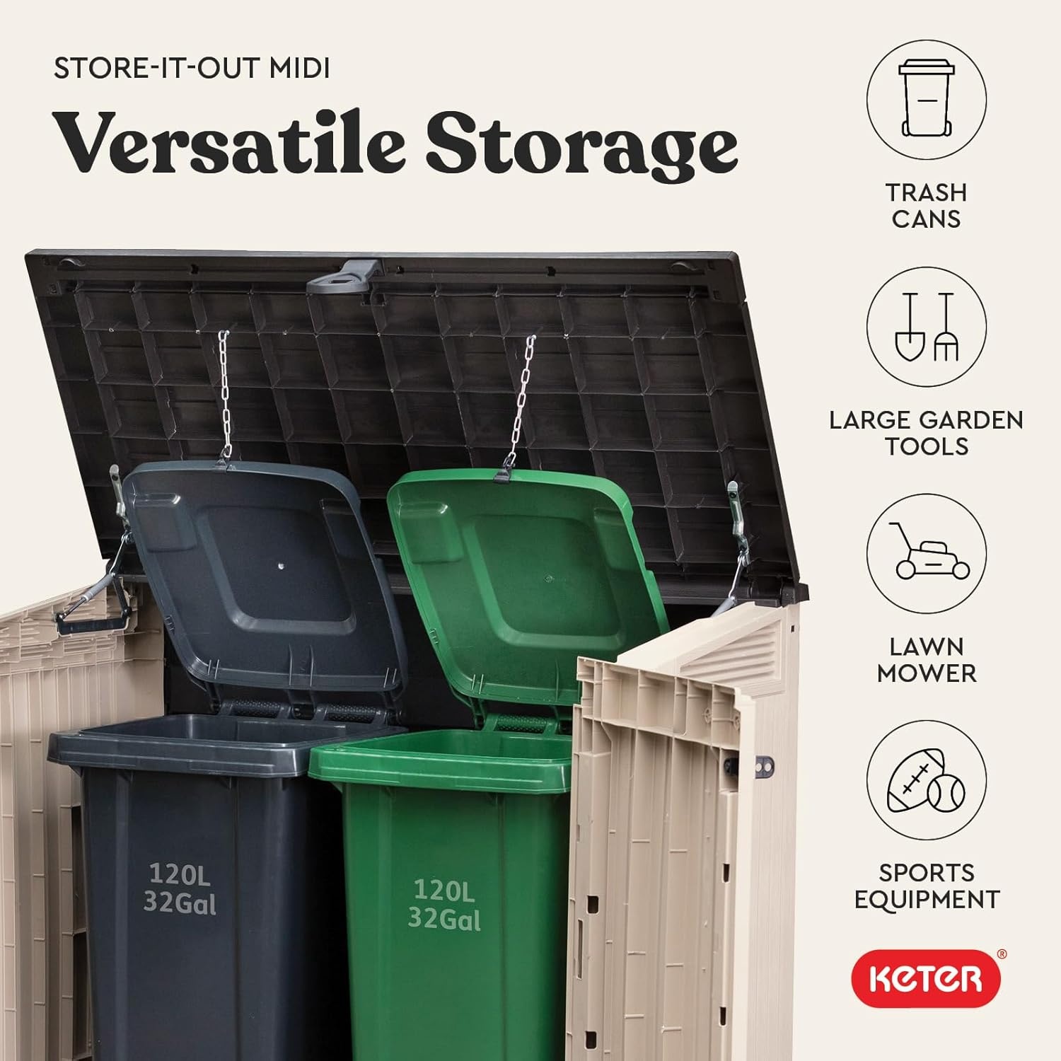 image:imageKeter StoreItOut Prime 43 x 37 ft Outdoor Resin Storage Shed with Easy Lift Hinges Perfect for Yard Tools Pool Toys and Garden Accessories GreyBeige