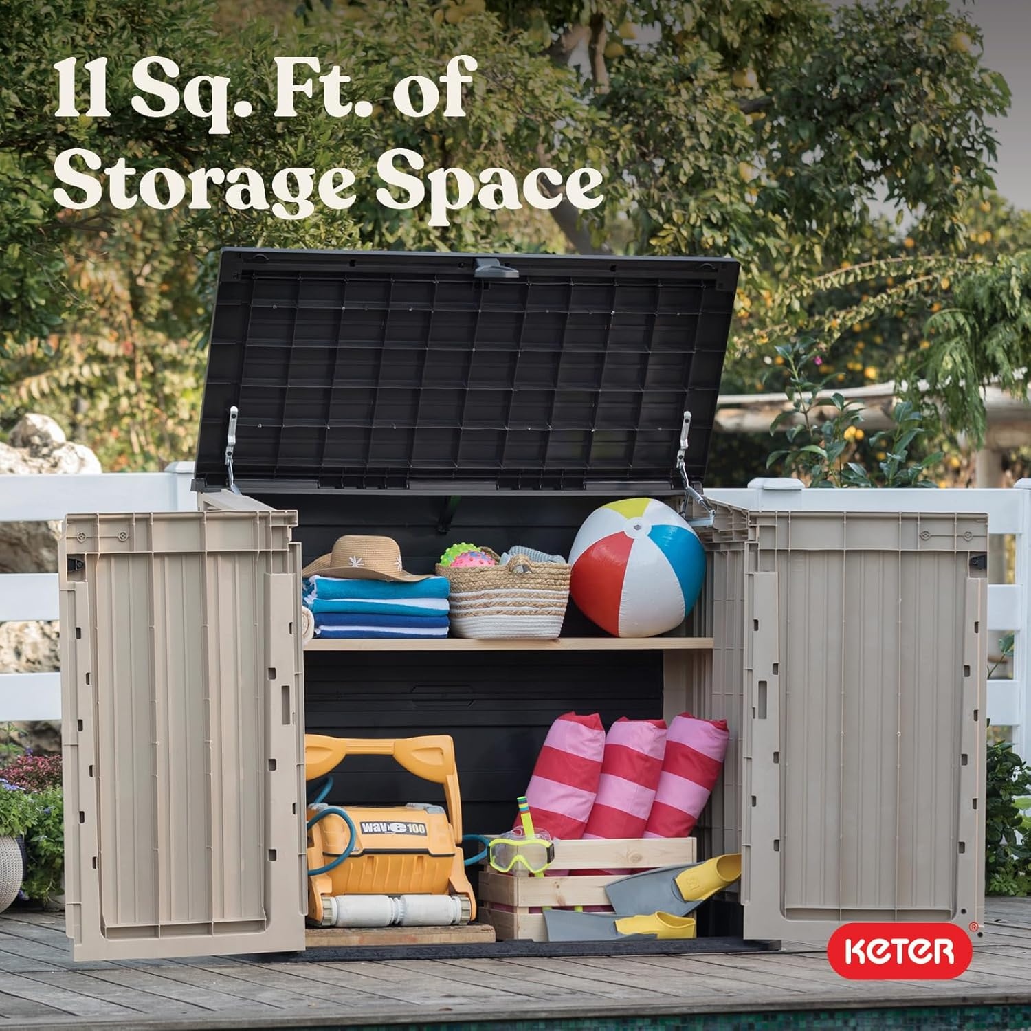 image:imageKeter StoreItOut Prime 43 x 37 ft Outdoor Resin Storage Shed with Easy Lift Hinges Perfect for Yard Tools Pool Toys and Garden Accessories GreyBeige