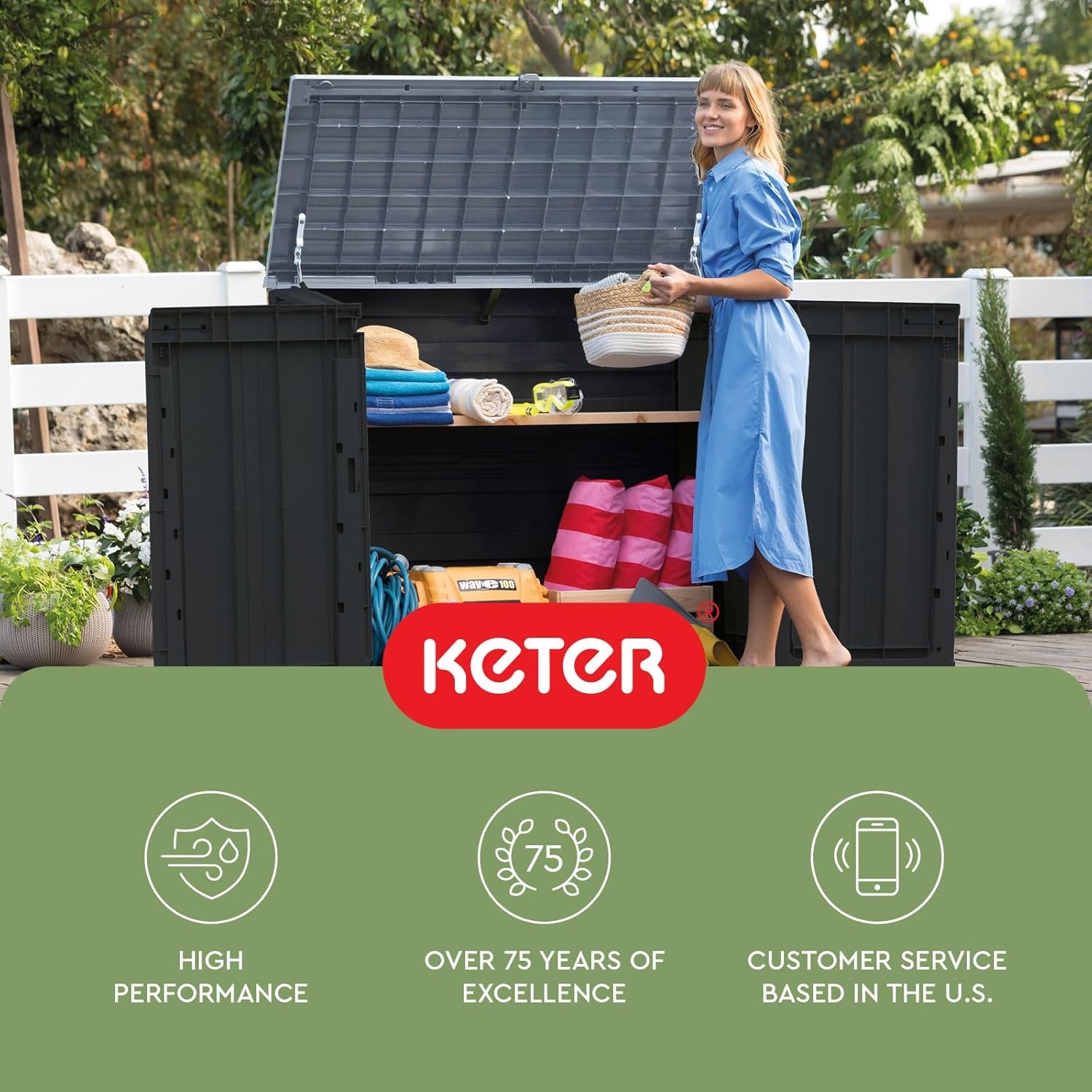 image:imageKeter StoreItOut Prime 43 x 37 ft Outdoor Resin Storage Shed with Easy Lift Hinges Perfect for Yard Tools Pool Toys and Garden Accessories GreyBlack