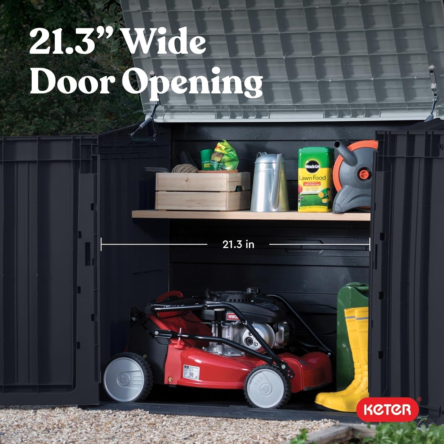 image:imageKeter StoreItOut Prime 43 x 37 ft Outdoor Resin Storage Shed with Easy Lift Hinges Perfect for Yard Tools Pool Toys and Garden Accessories GreyBlack