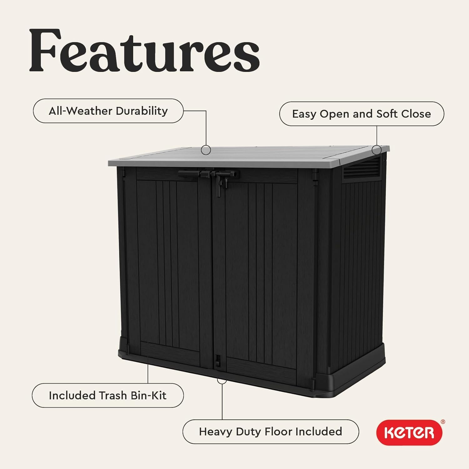 image:imageKeter StoreItOut Prime 43 x 37 ft Outdoor Resin Storage Shed with Easy Lift Hinges Perfect for Yard Tools Pool Toys and Garden Accessories GreyBlack