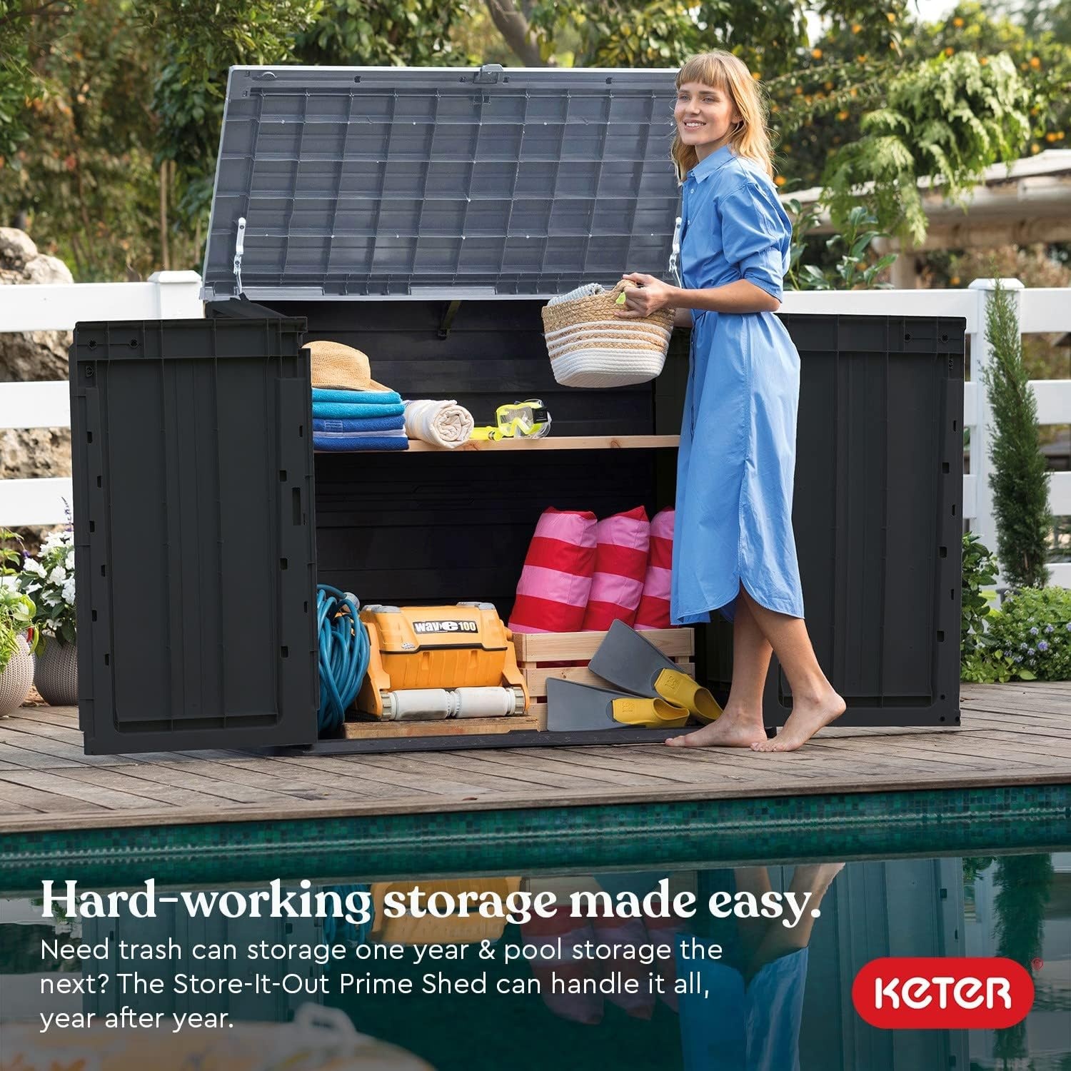image:imageKeter StoreItOut Prime 43 x 37 ft Outdoor Resin Storage Shed with Easy Lift Hinges Perfect for Yard Tools Pool Toys and Garden Accessories GreyBlack