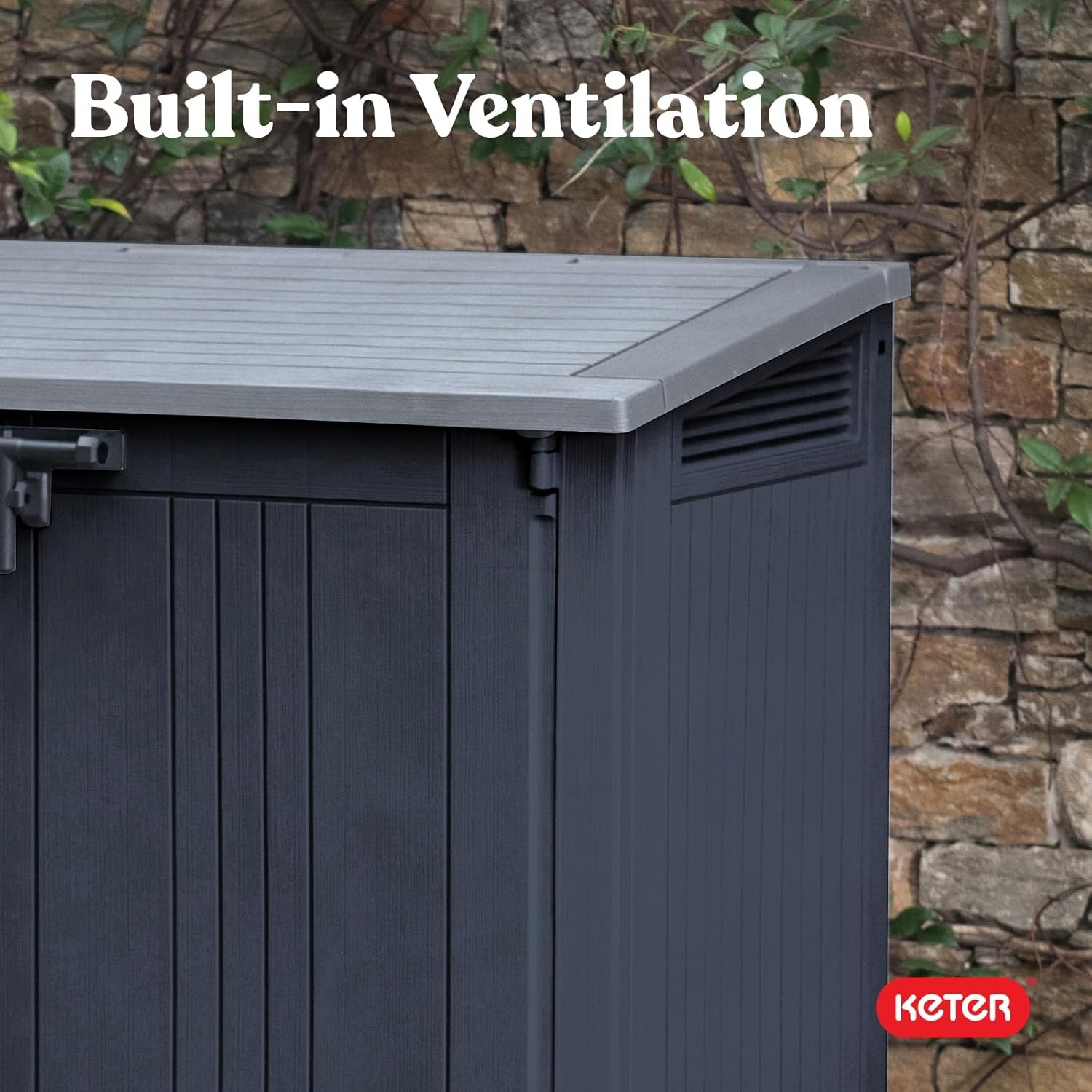 image:imageKeter StoreItOut Prime 43 x 37 ft Outdoor Resin Storage Shed with Easy Lift Hinges Perfect for Yard Tools Pool Toys and Garden Accessories GreyBlack