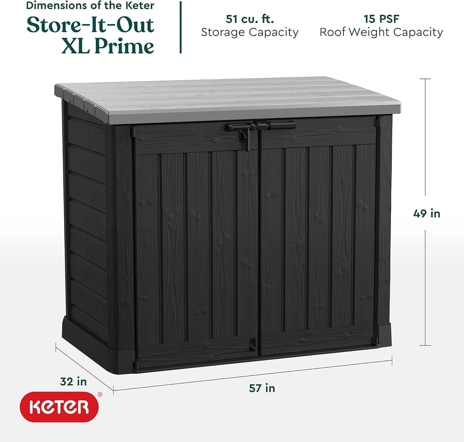 image:imageKeter StoreItOut Prime 43 x 37 ft Outdoor Resin Storage Shed with Easy Lift Hinges Perfect for Yard Tools Pool Toys and Garden Accessories GreyBlack