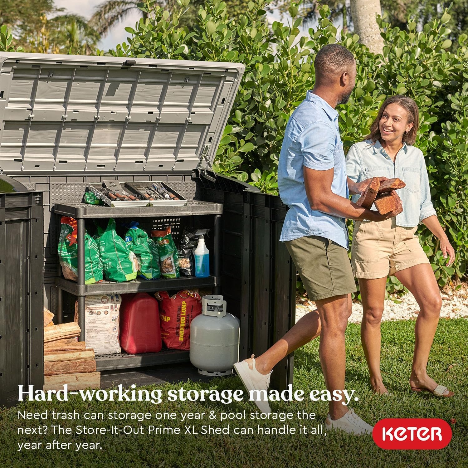 image:imageKeter StoreItOut Prime 43 x 37 ft Outdoor Resin Storage Shed with Easy Lift Hinges Perfect for Yard Tools Pool Toys and Garden Accessories GreyBlack