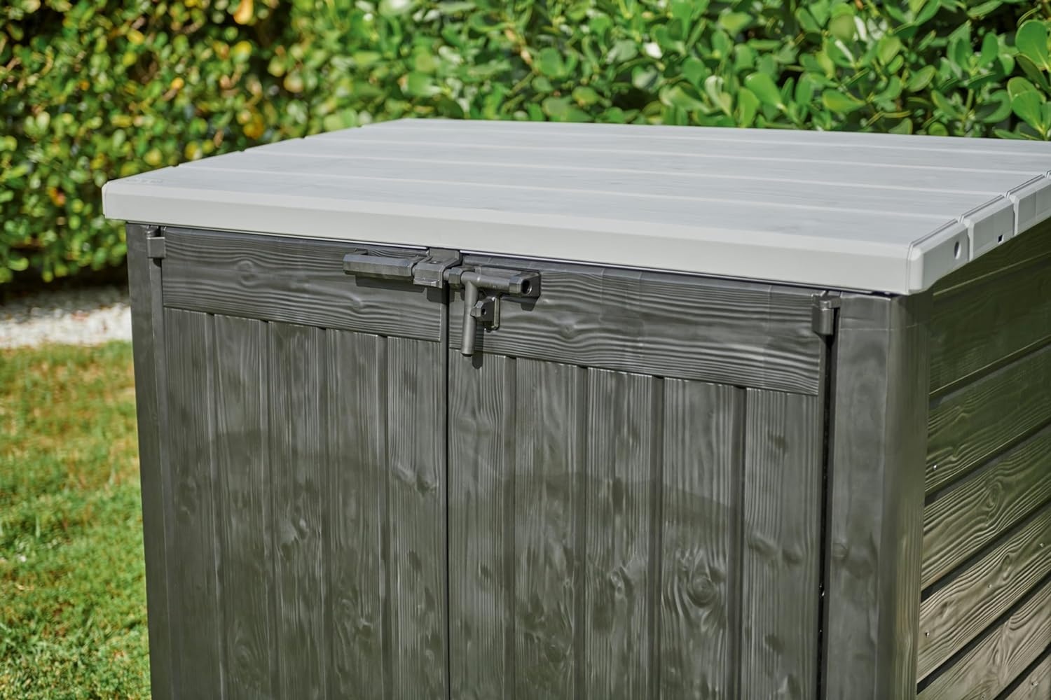 image:imageKeter StoreItOut Prime 43 x 37 ft Outdoor Resin Storage Shed with Easy Lift Hinges Perfect for Yard Tools Pool Toys and Garden Accessories GreyBlack