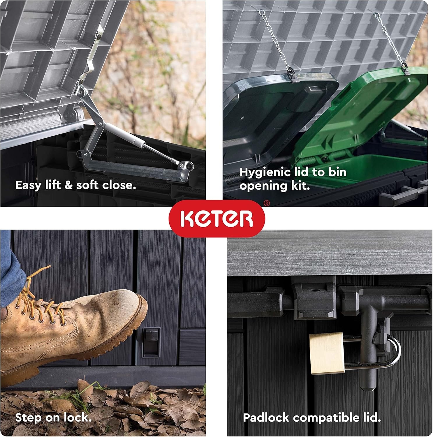 image:imageKeter StoreItOut Prime 43 x 37 ft Outdoor Resin Storage Shed with Easy Lift Hinges Perfect for Yard Tools Pool Toys and Garden Accessories GreyBlack