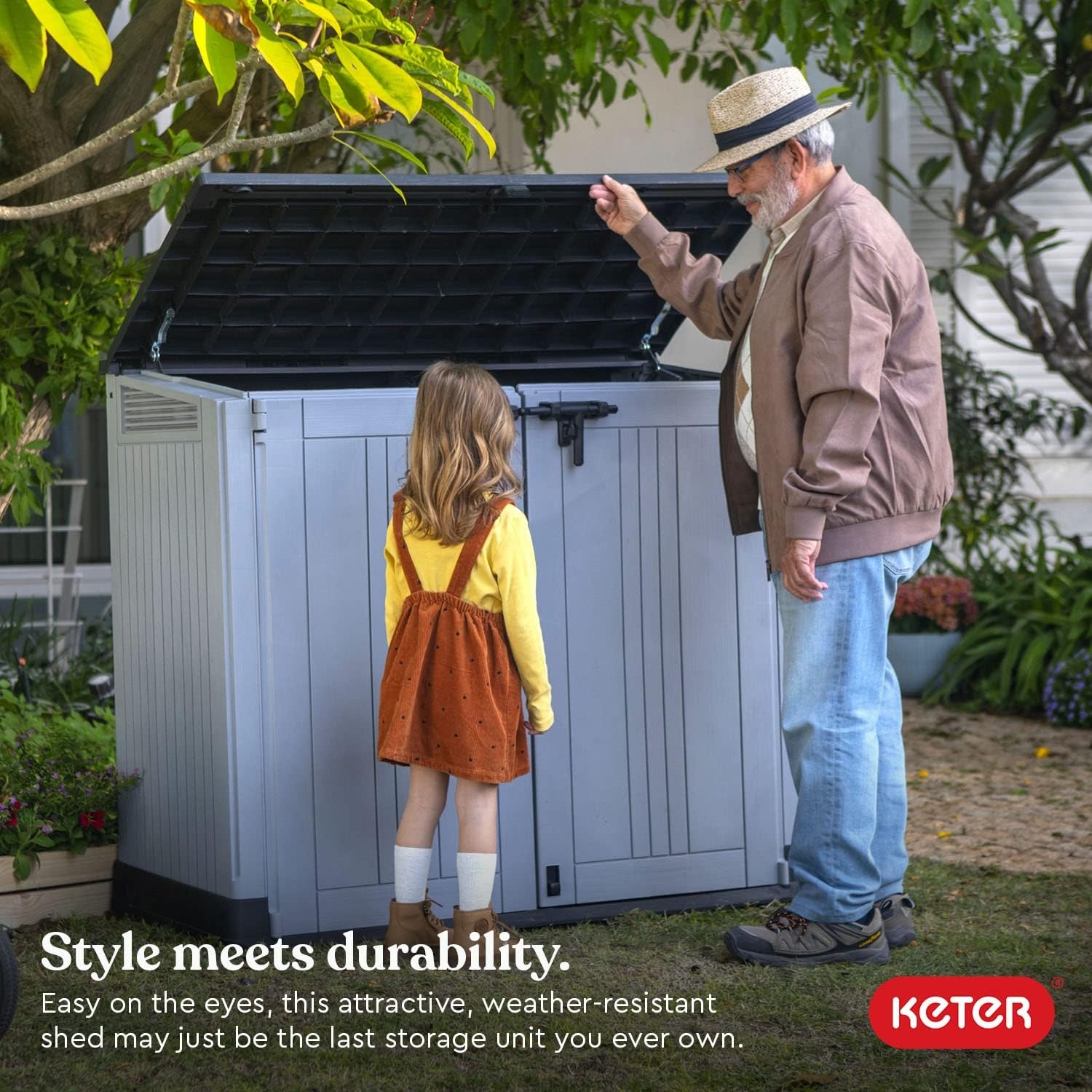 image:imageKeter StoreItOut Prime 43 x 37 ft Outdoor Resin Storage Shed with Easy Lift Hinges Perfect for Yard Tools Pool Toys and Garden Accessories GreyGray