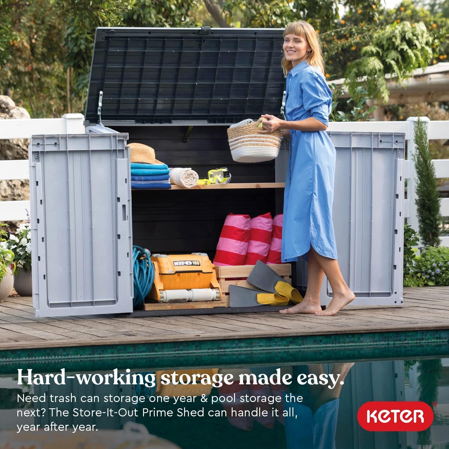 image:imageKeter StoreItOut Prime 43 x 37 ft Outdoor Resin Storage Shed with Easy Lift Hinges Perfect for Yard Tools Pool Toys and Garden Accessories GreyGray