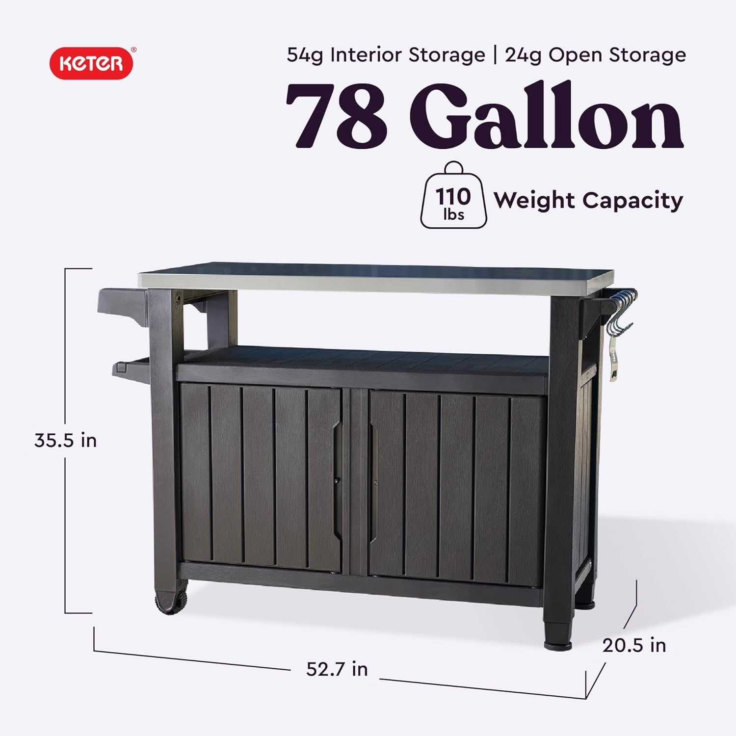 image:imageKeter Unity XL Portable Outdoor Table with Stainless Steel Top for Kitchen Prep and Outdoor Storage Cabinet for Grilling Accessories Dark GreyBrown