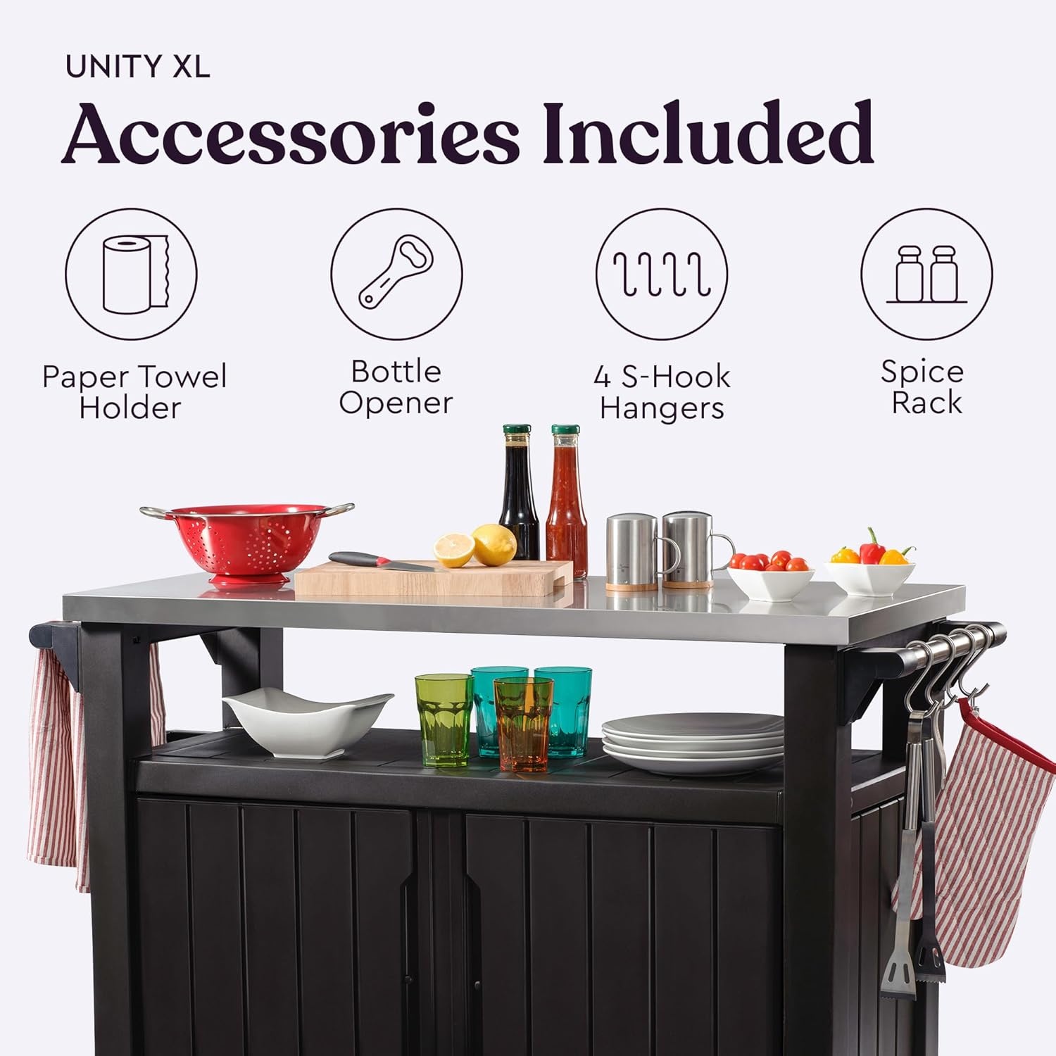 image:imageKeter Unity XL Portable Outdoor Table with Stainless Steel Top for Kitchen Prep and Outdoor Storage Cabinet for Grilling Accessories Dark GreyBrown