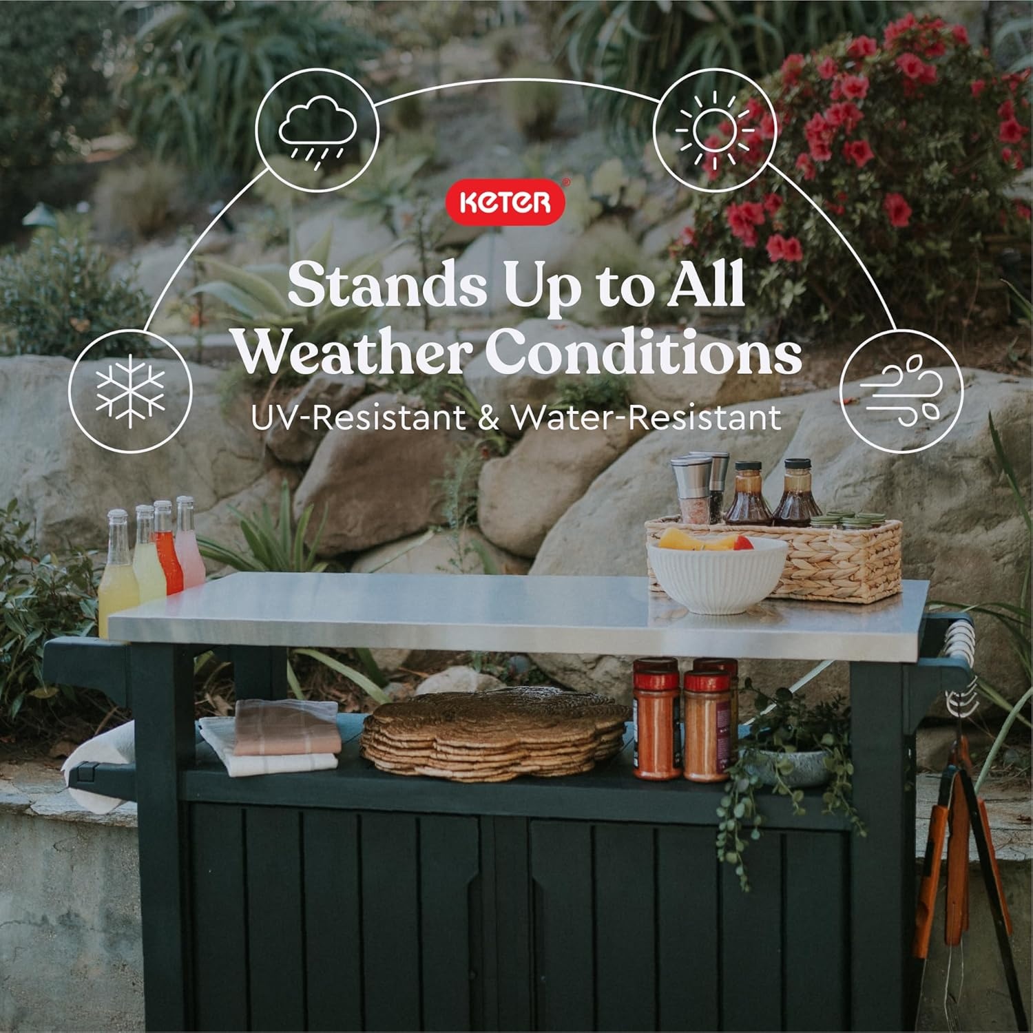 image:imageKeter Unity XL Portable Outdoor Table with Stainless Steel Top for Kitchen Prep and Outdoor Storage Cabinet for Grilling Accessories Dark GreyDark Grey