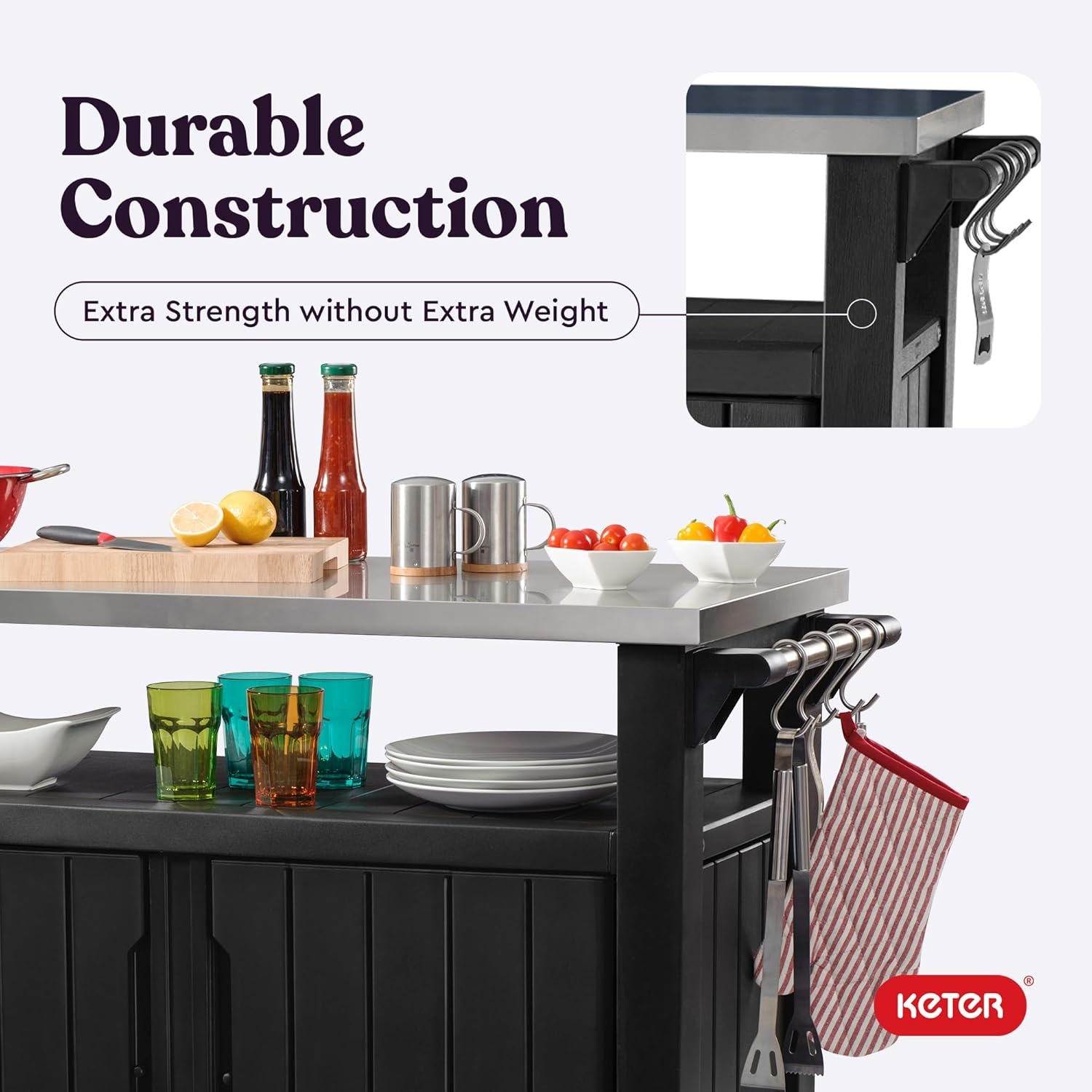 image:imageKeter Unity XL Portable Outdoor Table with Stainless Steel Top for Kitchen Prep and Outdoor Storage Cabinet for Grilling Accessories Dark GreyDark Grey