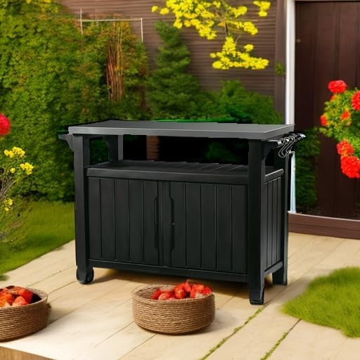 image:imageKeter Unity XL Portable Outdoor Table with Stainless Steel Top for Kitchen Prep and Outdoor Storage Cabinet for Grilling Accessories Dark GreyDark Grey