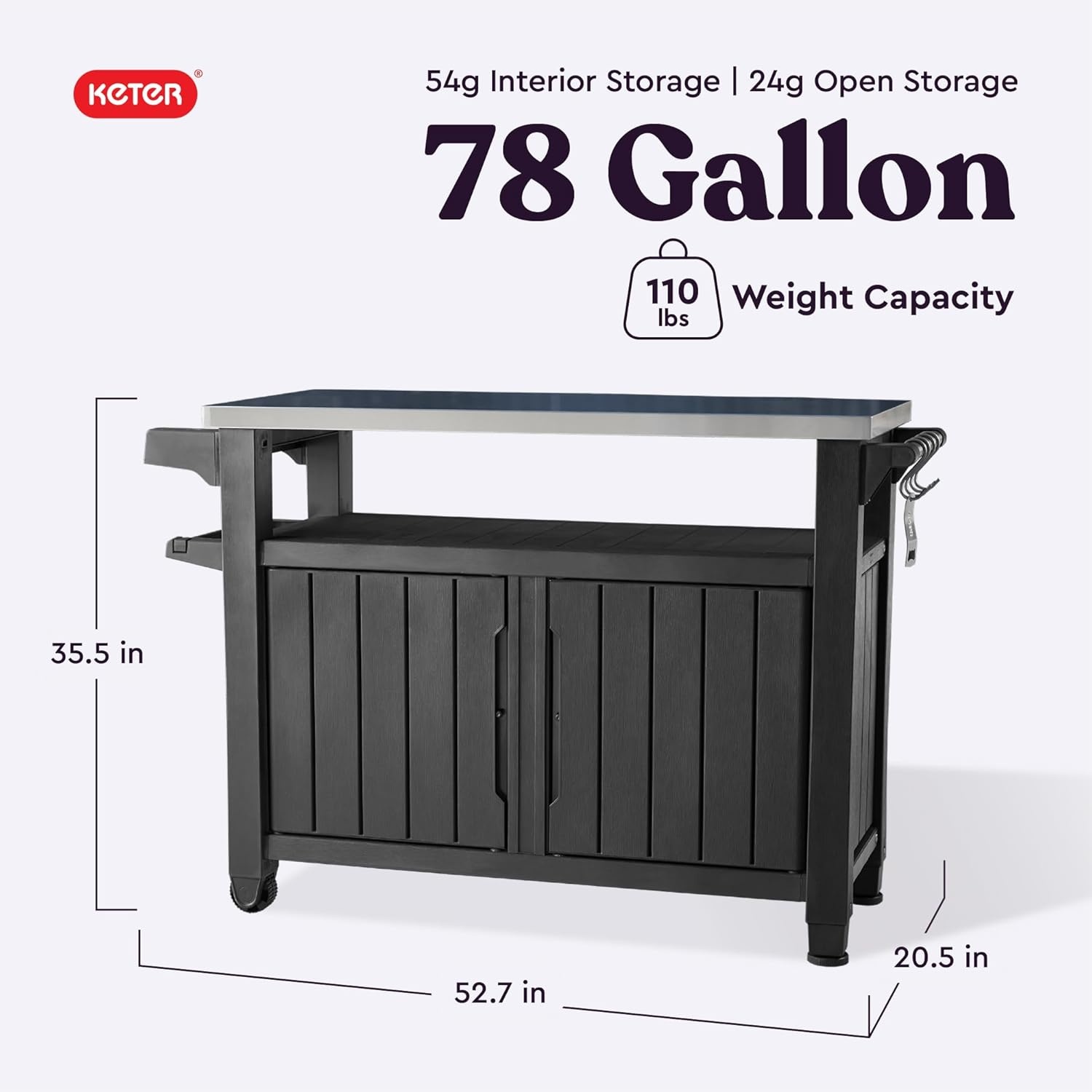 image:imageKeter Unity XL Portable Outdoor Table with Stainless Steel Top for Kitchen Prep and Outdoor Storage Cabinet for Grilling Accessories Dark GreyDark Grey