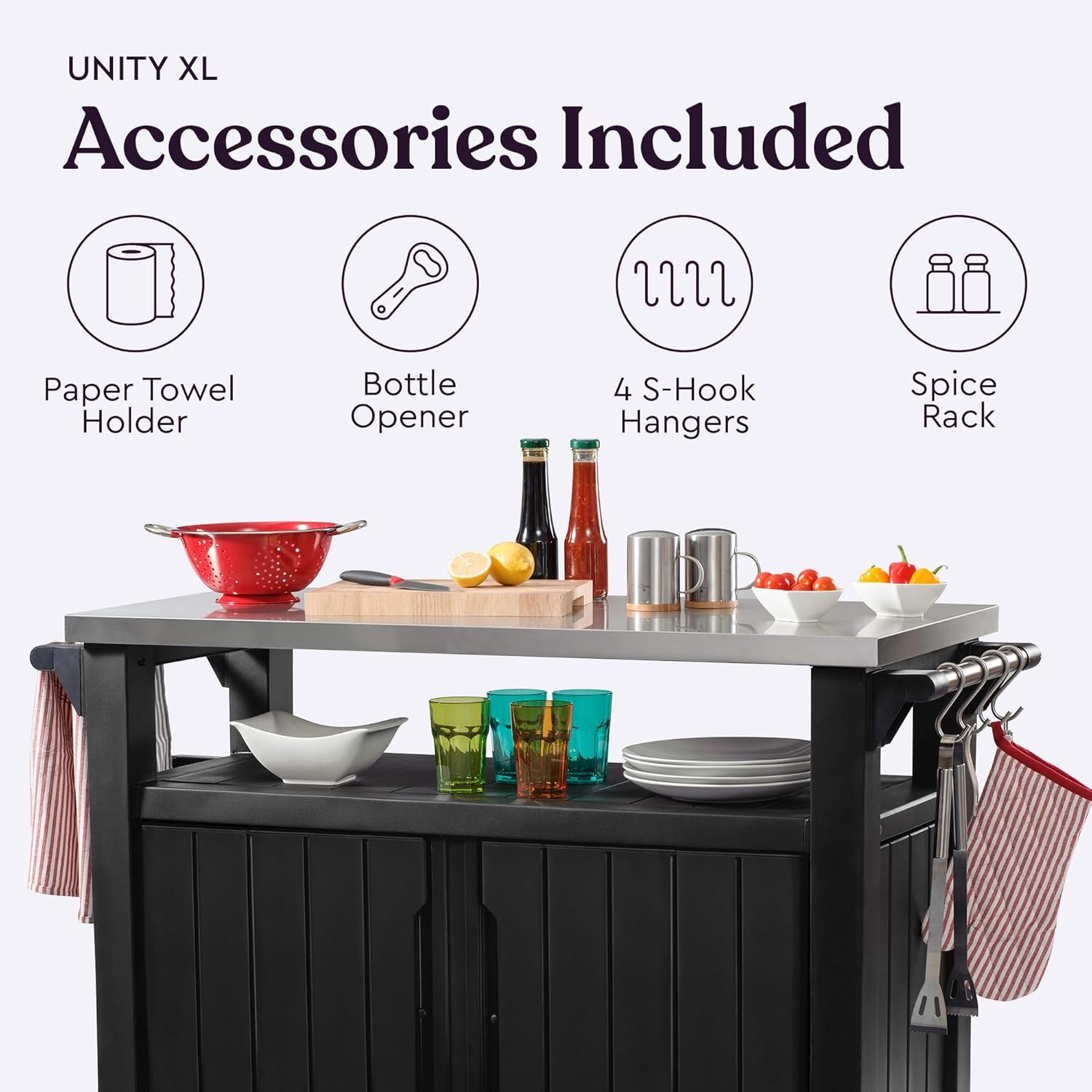 image:imageKeter Unity XL Portable Outdoor Table with Stainless Steel Top for Kitchen Prep and Outdoor Storage Cabinet for Grilling Accessories Dark GreyDark Grey