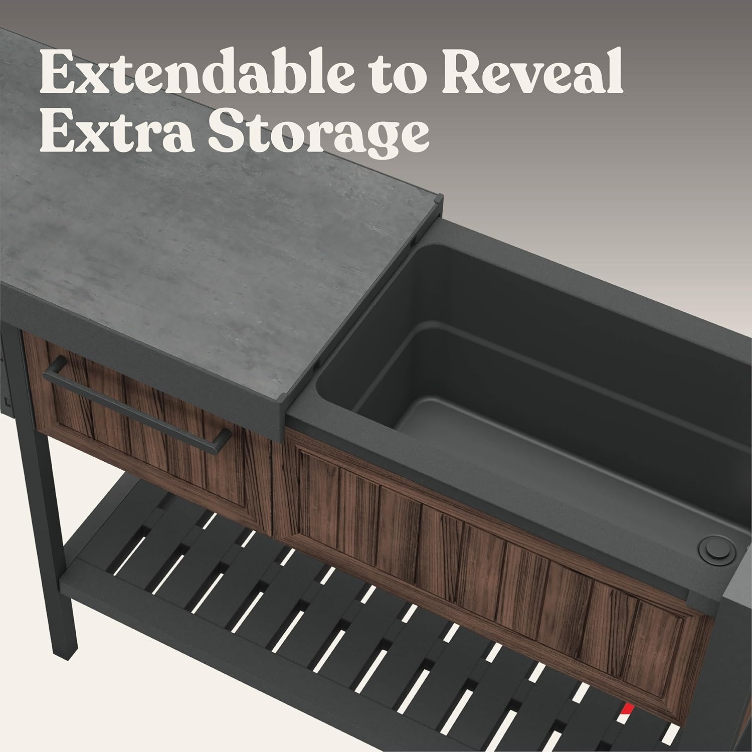image:imageKeter Unity XL Portable Outdoor Table with Stainless Steel Top for Kitchen Prep and Outdoor Storage Cabinet for Grilling Accessories Dark GreyRosewood