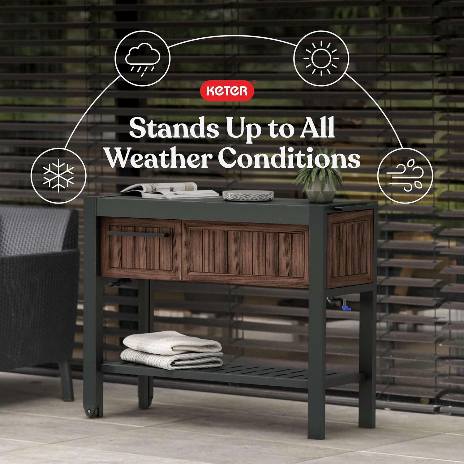 image:imageKeter Unity XL Portable Outdoor Table with Stainless Steel Top for Kitchen Prep and Outdoor Storage Cabinet for Grilling Accessories Dark GreyRosewood