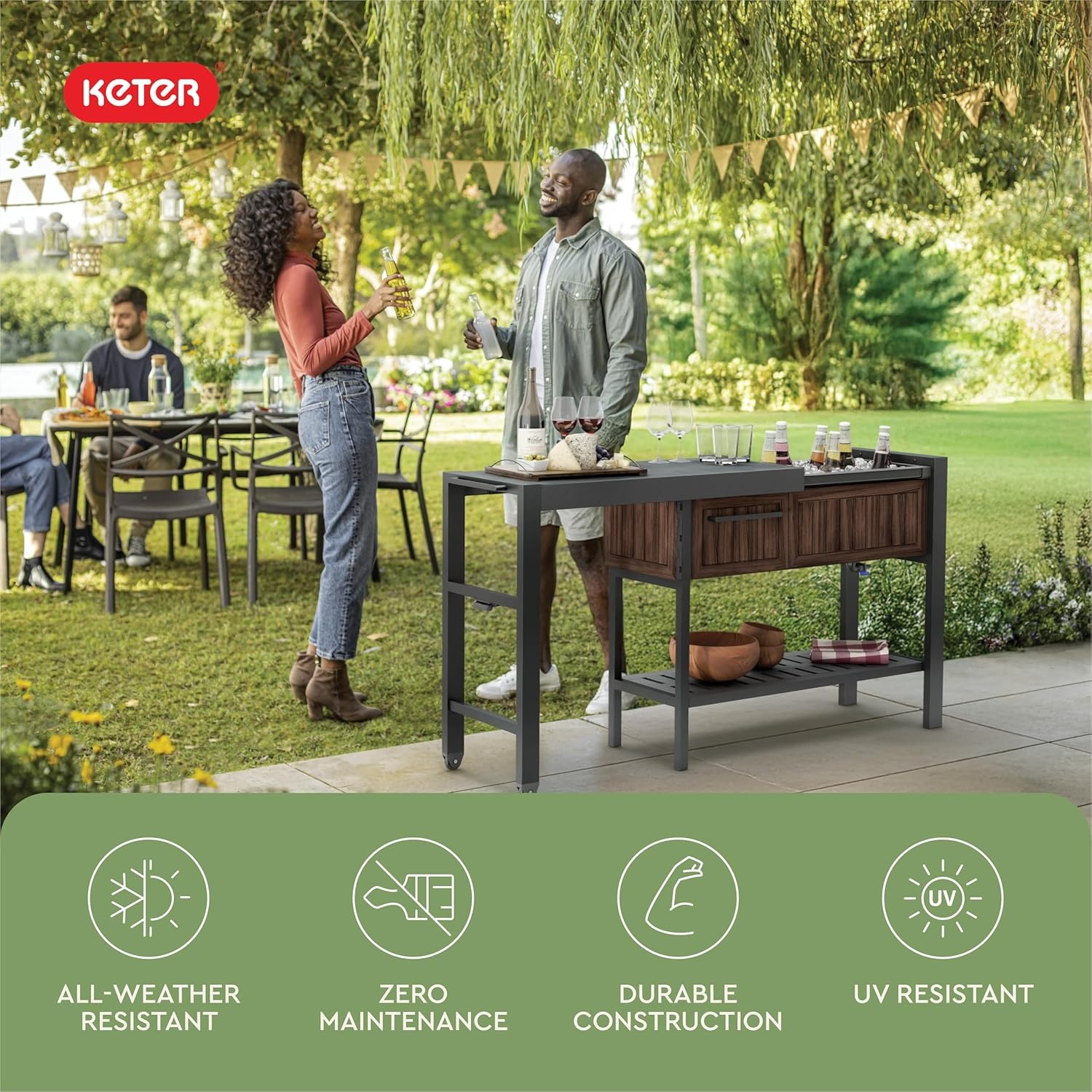 image:imageKeter Unity XL Portable Outdoor Table with Stainless Steel Top for Kitchen Prep and Outdoor Storage Cabinet for Grilling Accessories Dark GreyRosewood