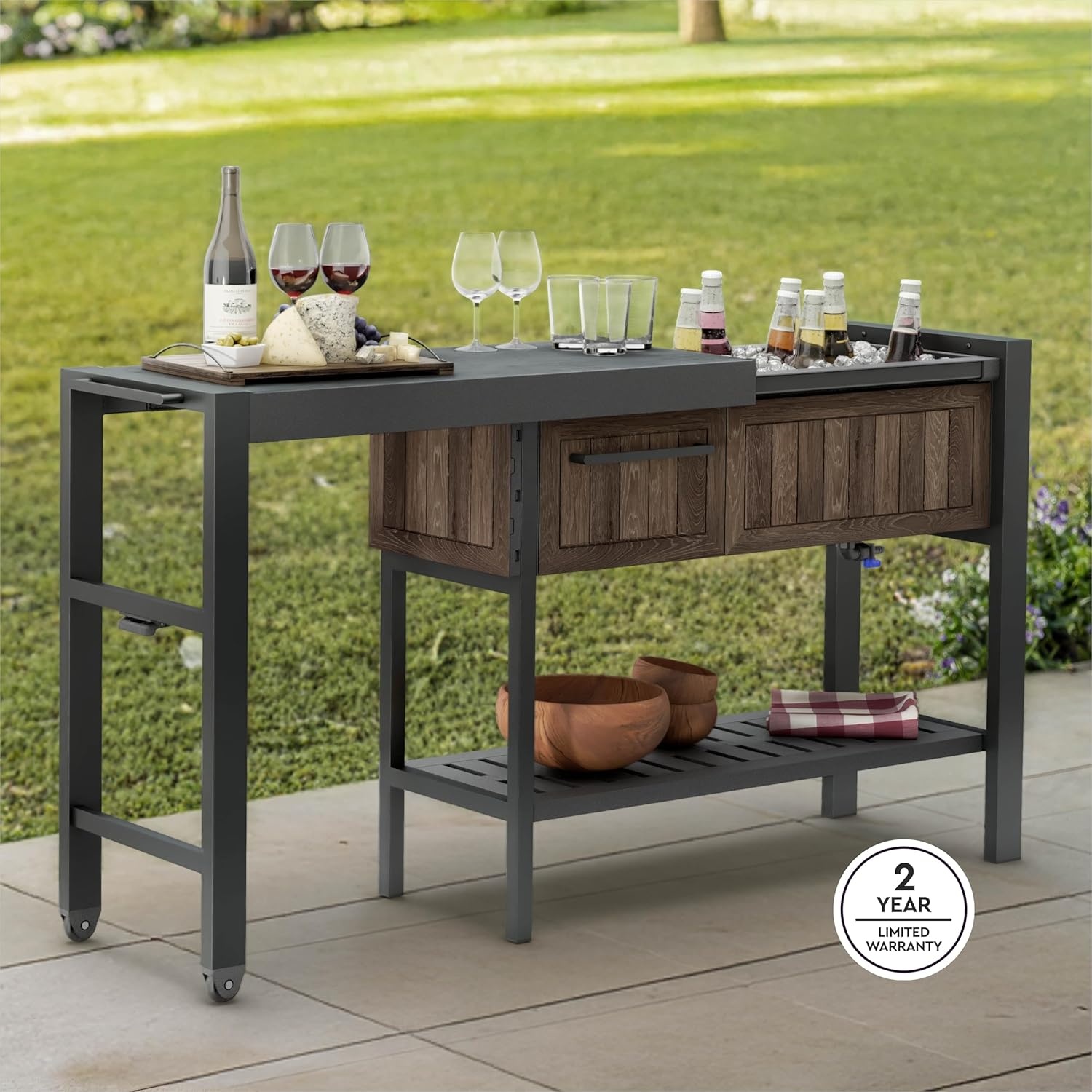 image:imageKeter Unity XL Portable Outdoor Table with Stainless Steel Top for Kitchen Prep and Outdoor Storage Cabinet for Grilling Accessories Dark GreyRosewood