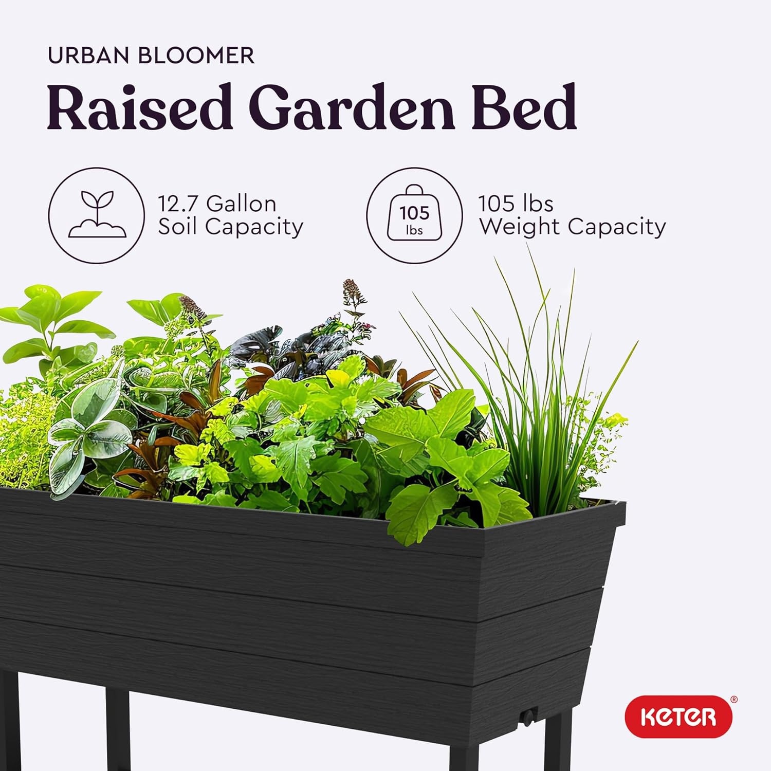 image:imageKeter Urban Bloomer 127 Gallon Raised Garden Bed and Outdoor Herb Garden Planter with Self Watering Gauge and Drainage Plug Dark GreyUrban Bloomer Planter
