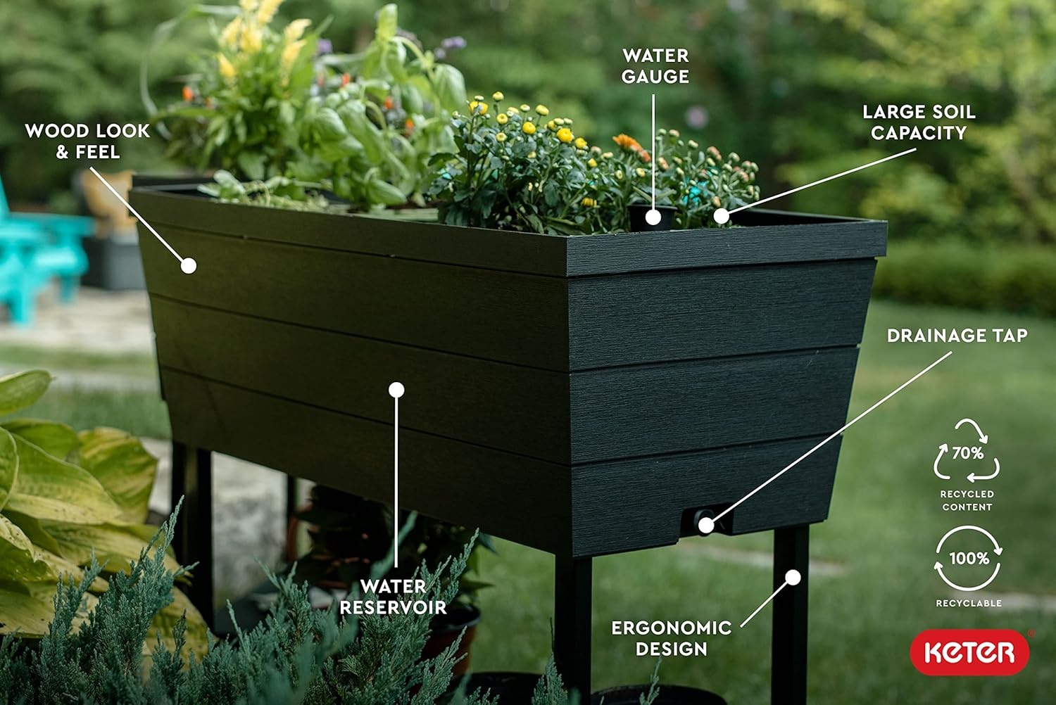 image:imageKeter Urban Bloomer 127 Gallon Raised Garden Bed and Outdoor Herb Garden Planter with Self Watering Gauge and Drainage Plug Dark GreyUrban Bloomer Planter