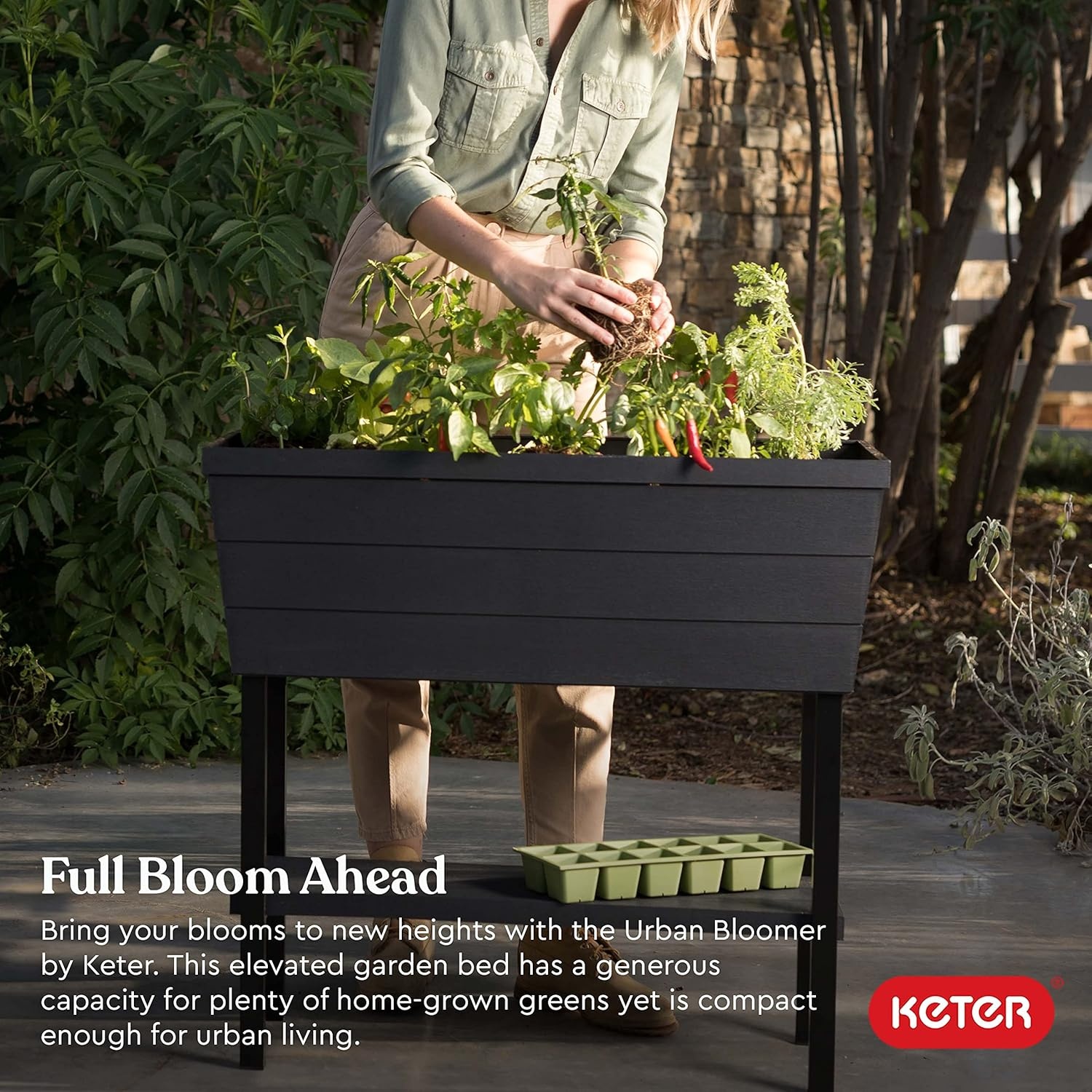 image:imageKeter Urban Bloomer 127 Gallon Raised Garden Bed and Outdoor Herb Garden Planter with Self Watering Gauge and Drainage Plug Dark GreyUrban Bloomer Planter