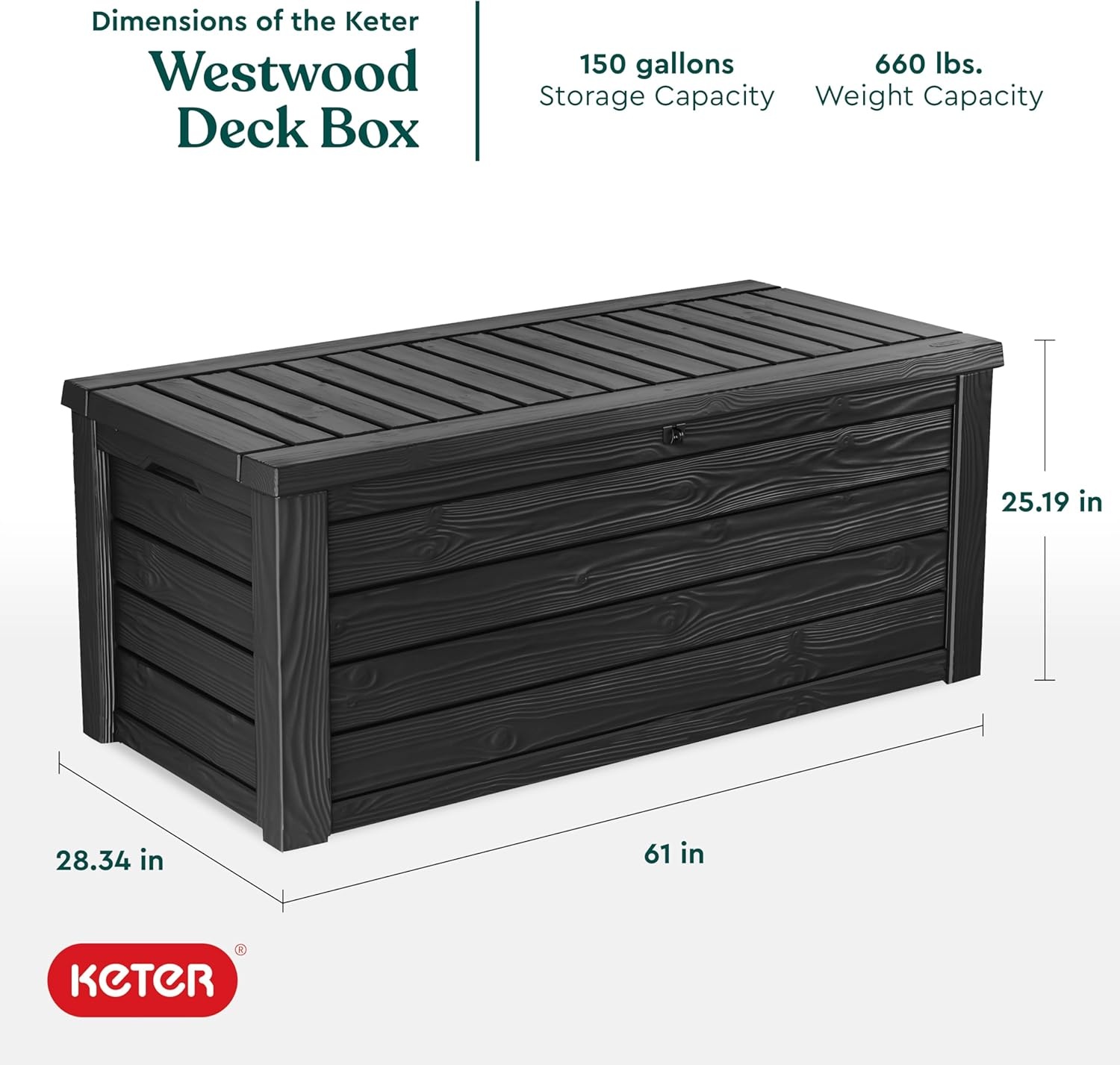 image:imageKeter Westwood 150 Gallon Resin Large Outdoor Storage Box for Patio Furniture Outdoor Cushions Garden Tools and Pool Floats BeigeDark Grey
