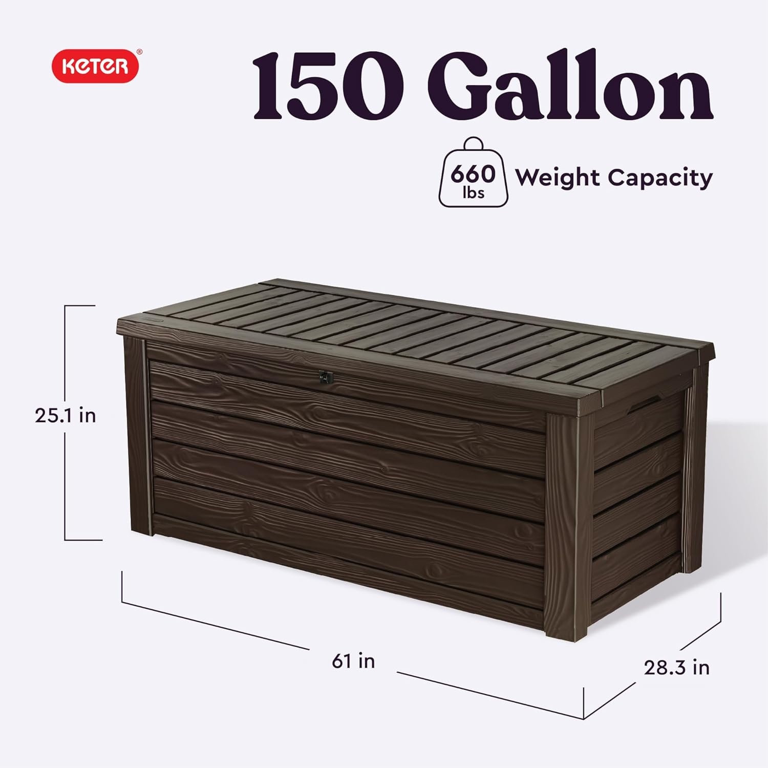 image:imageKeter Westwood 150 Gallon Resin Large Outdoor Storage Box for Patio Furniture Outdoor Cushions Garden Tools and Pool Floats Dark GreyBrown