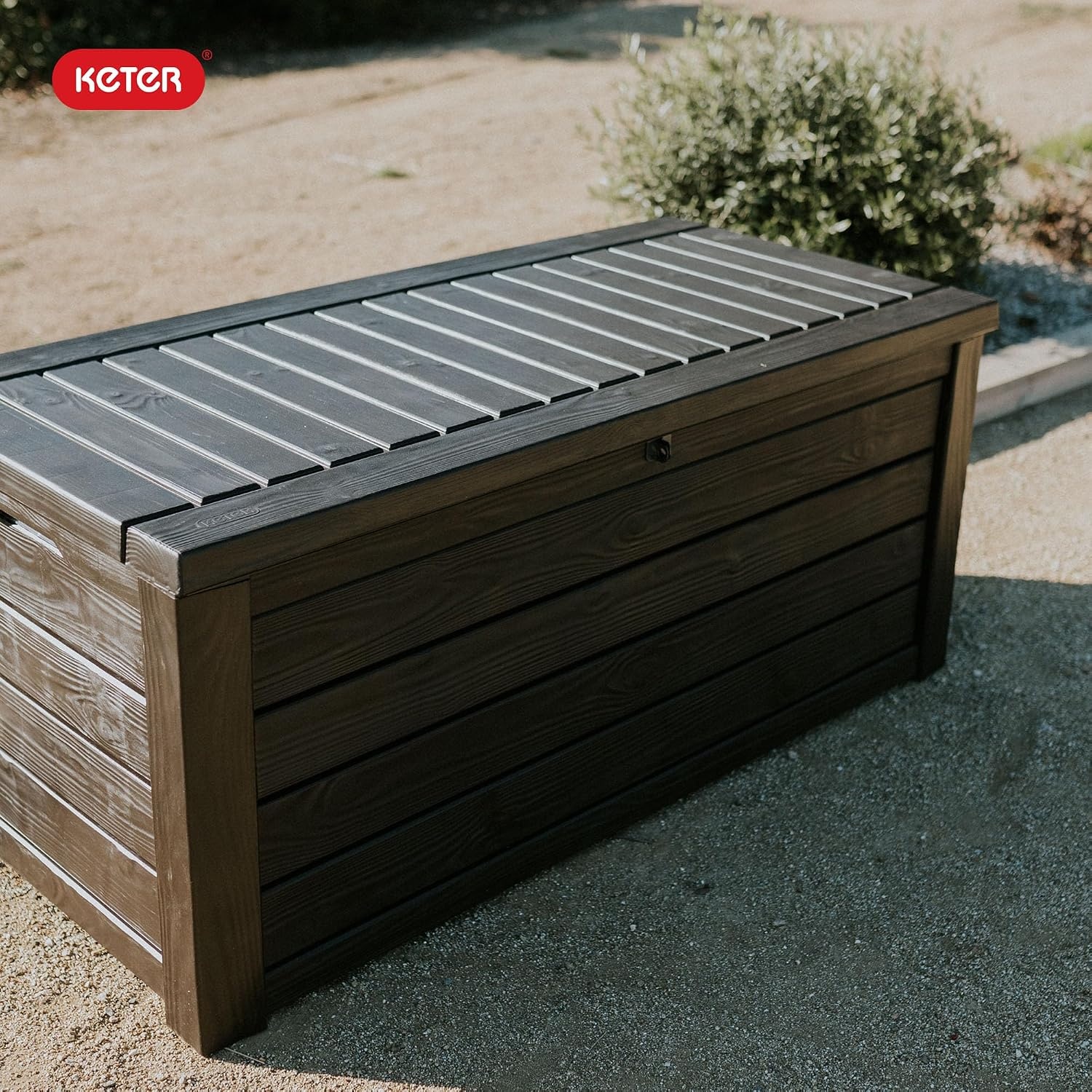 image:imageKeter Westwood 150 Gallon Resin Large Outdoor Storage Box for Patio Furniture Outdoor Cushions Garden Tools and Pool Floats Dark GreyBrown