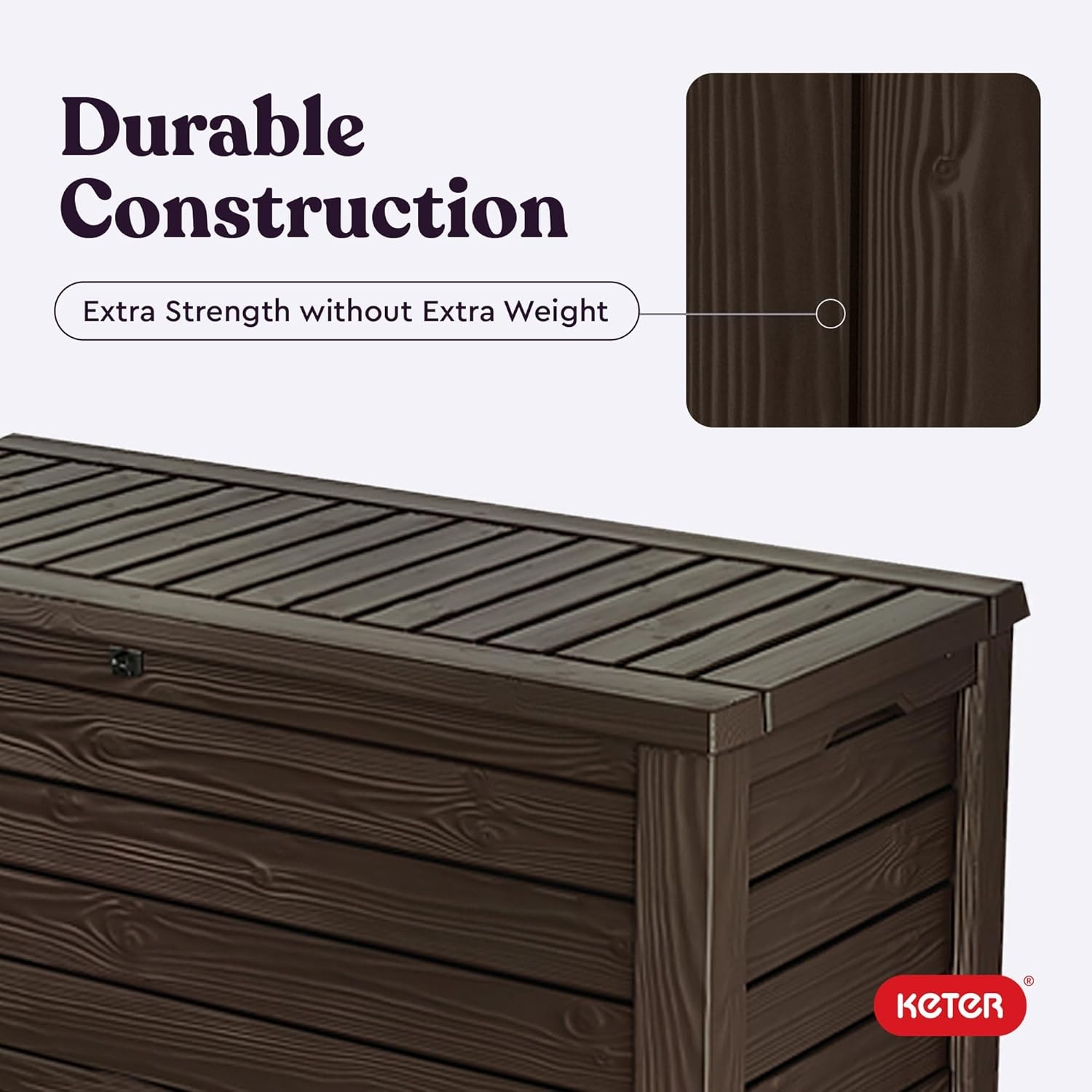 image:imageKeter Westwood 150 Gallon Resin Large Outdoor Storage Box for Patio Furniture Outdoor Cushions Garden Tools and Pool Floats Dark GreyBrown