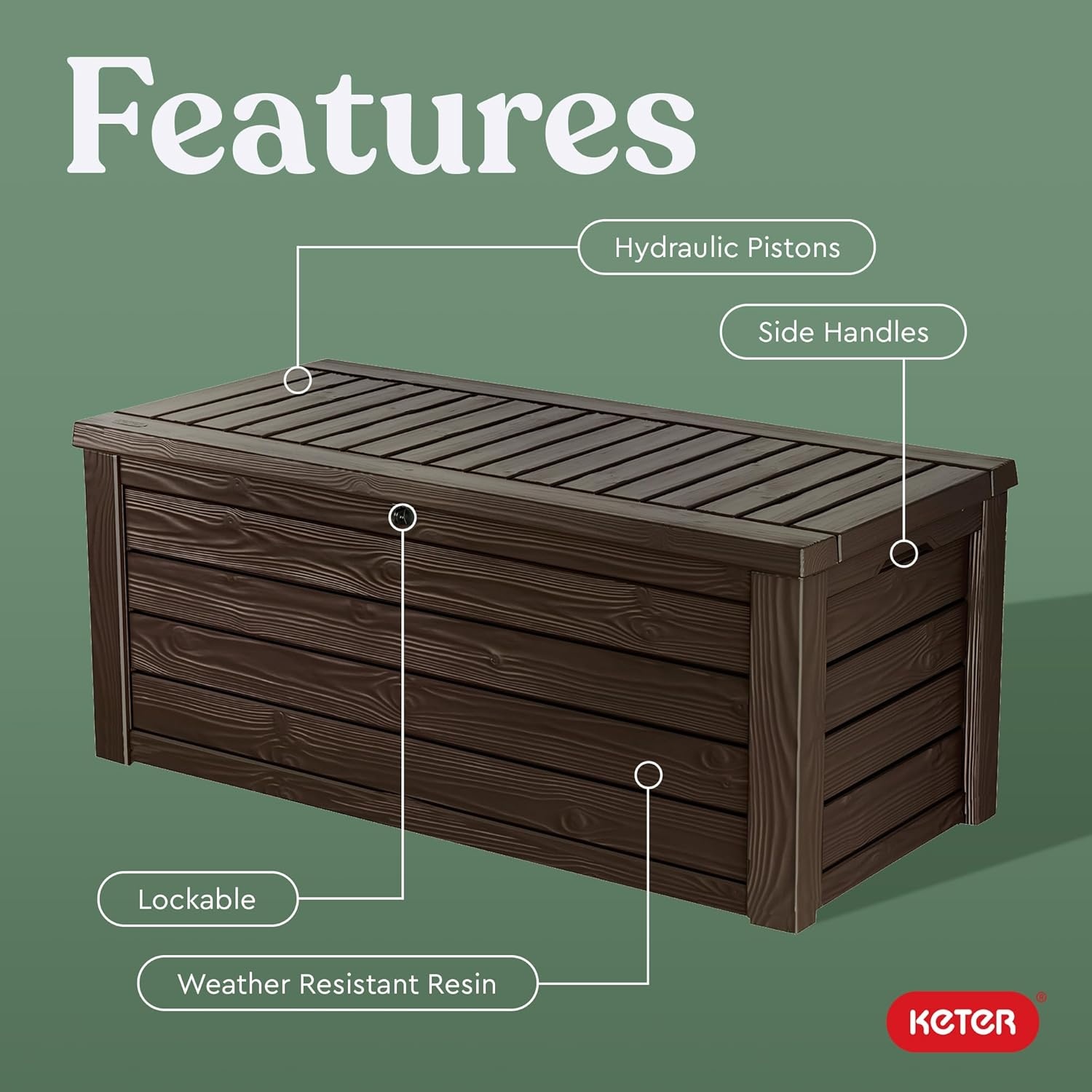 image:imageKeter Westwood 150 Gallon Resin Large Outdoor Storage Box for Patio Furniture Outdoor Cushions Garden Tools and Pool Floats Dark GreyBrown