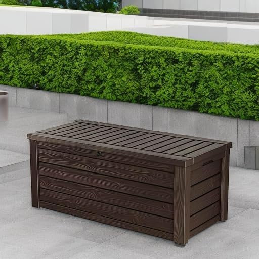 image:imageKeter Westwood 150 Gallon Resin Large Outdoor Storage Box for Patio Furniture Outdoor Cushions Garden Tools and Pool Floats Dark GreyBrown
