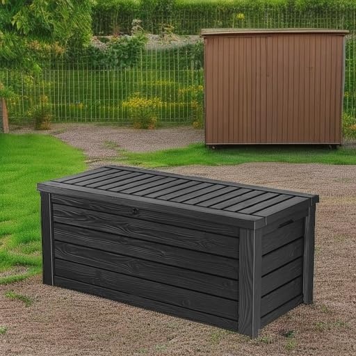 image:imageKeter Westwood 150 Gallon Resin Large Outdoor Storage Box for Patio Furniture Outdoor Cushions Garden Tools and Pool Floats Dark GreyDark Grey
