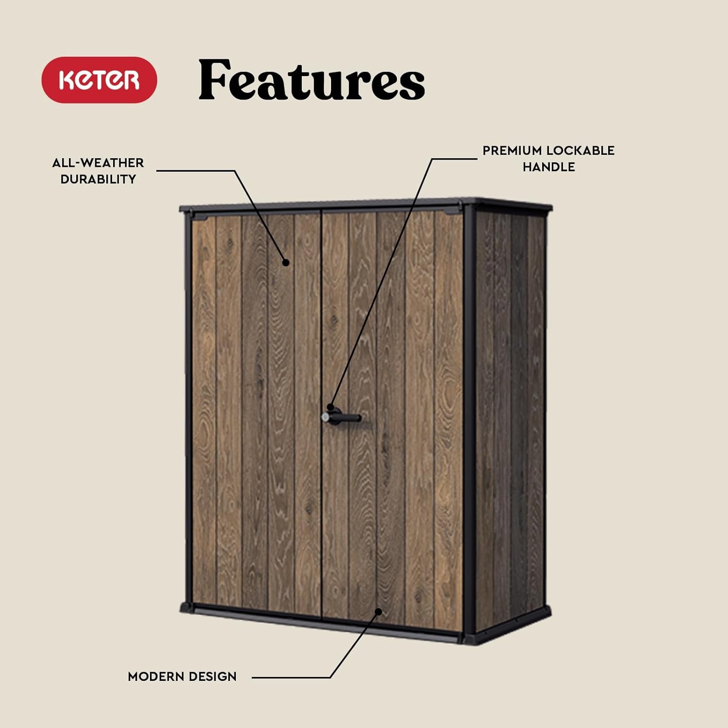 image:imageSignature Collection Vertical Outdoor Storage Shed WeatherResistant Resin Storage Cabinet with Double Doors amp HeavyDuty Floor WalnutWalnut