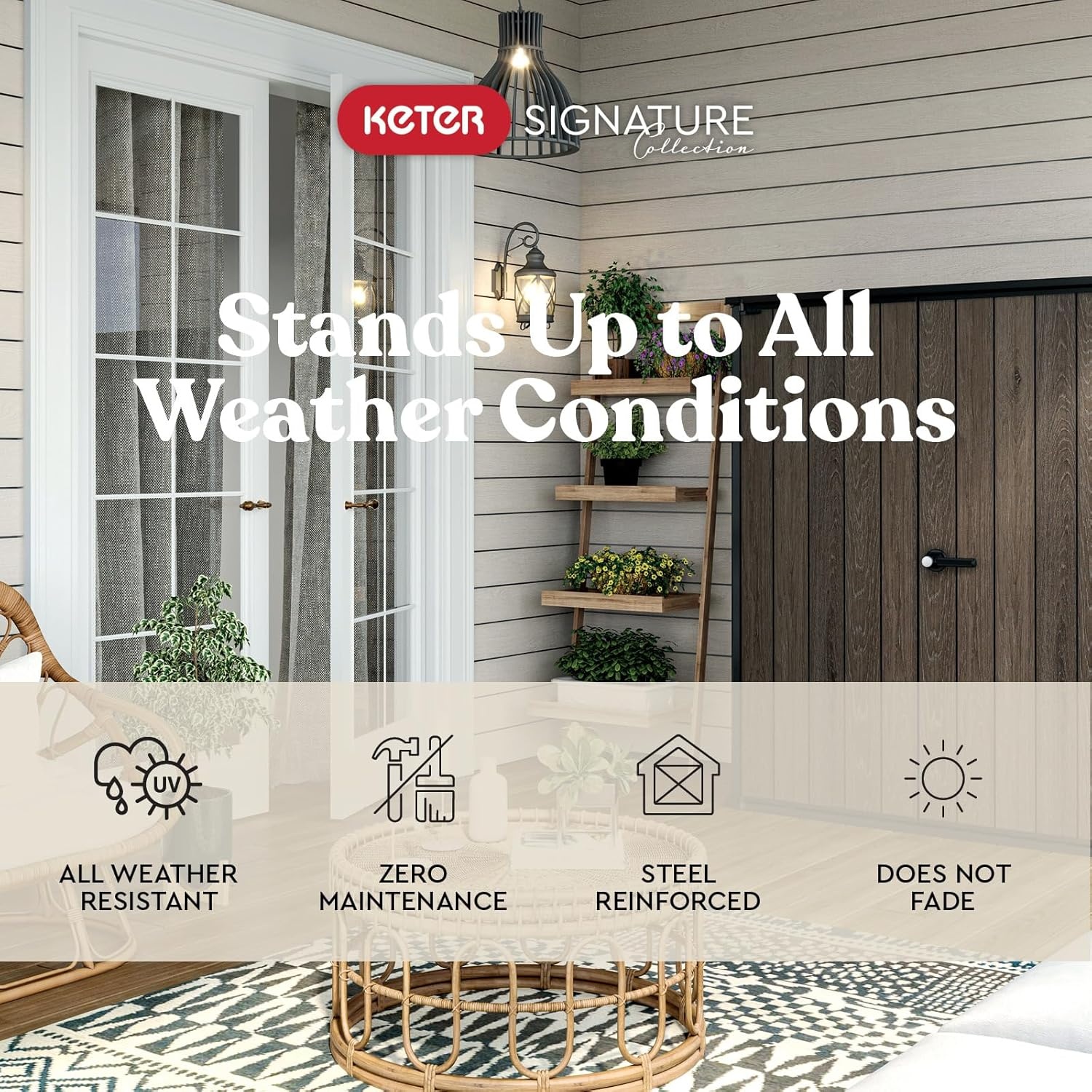 image:imageSignature Collection Vertical Outdoor Storage Shed WeatherResistant Resin Storage Cabinet with Double Doors amp HeavyDuty Floor WalnutWalnut