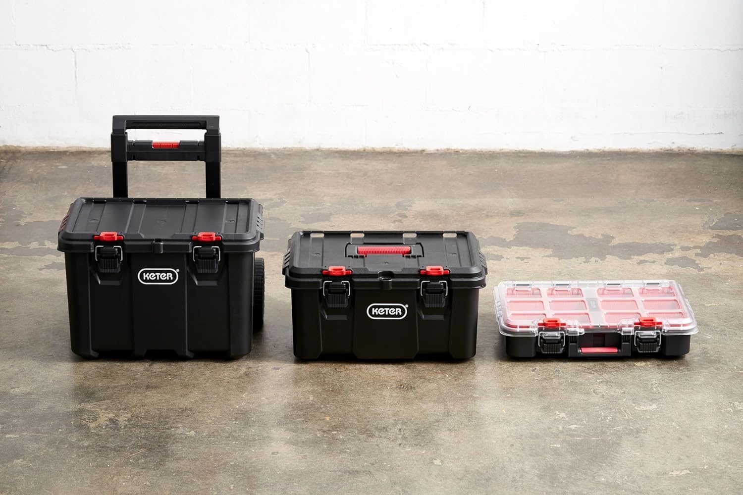 image:imageStack N Roll 4Piece Rolling Tool Storage System Includes Large Rolling Tool Box 2Drawer Tool Box amp 2 Tray Organizers Modular Stackable Tool Storage with Wheels for Garage amp Workshop3PC System