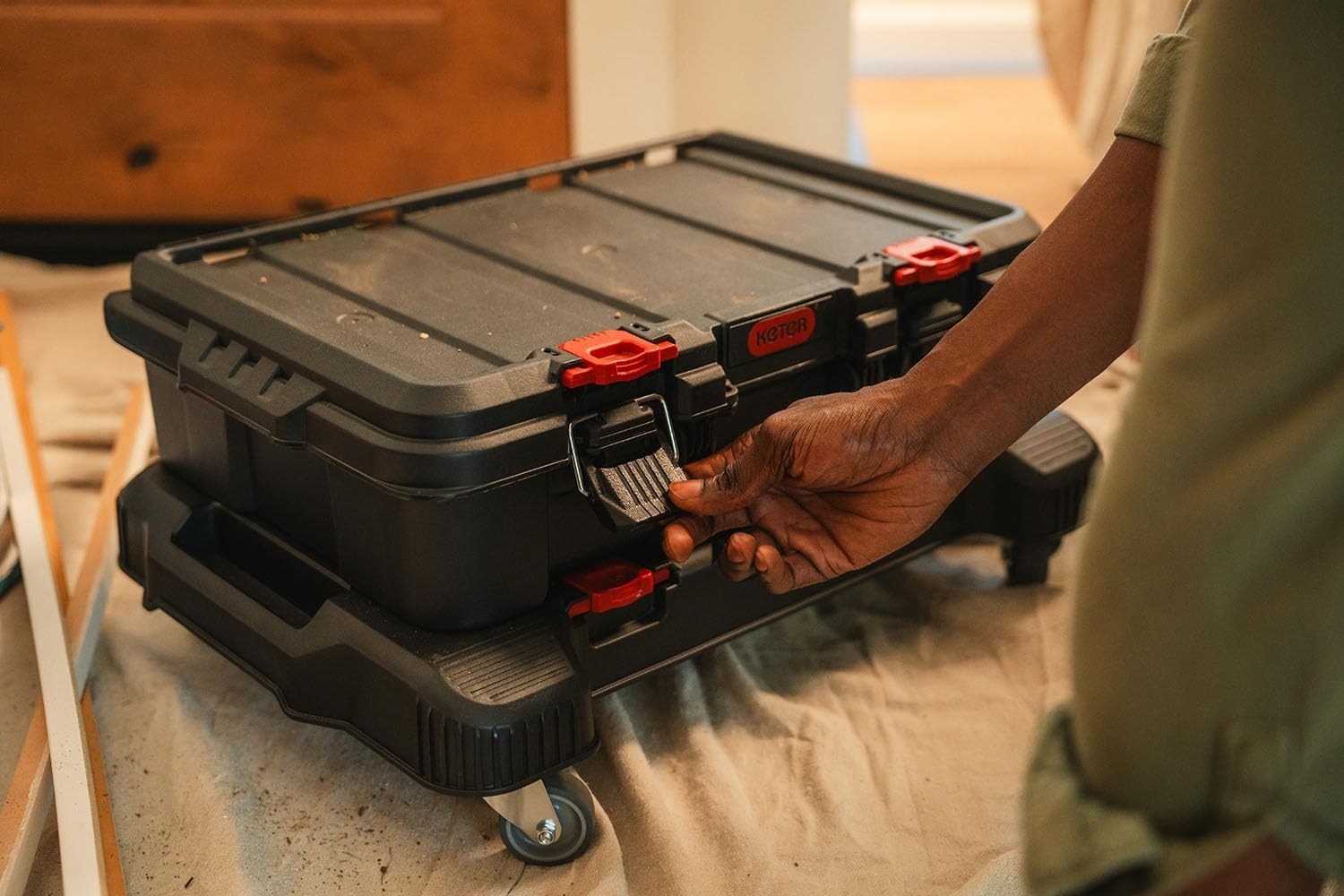 image:imageStack N Roll 4Piece Rolling Tool Storage System Includes Large Rolling Tool Box 2Drawer Tool Box amp 2 Tray Organizers Modular Stackable Tool Storage with Wheels for Garage amp Workshop3PC with Dolly