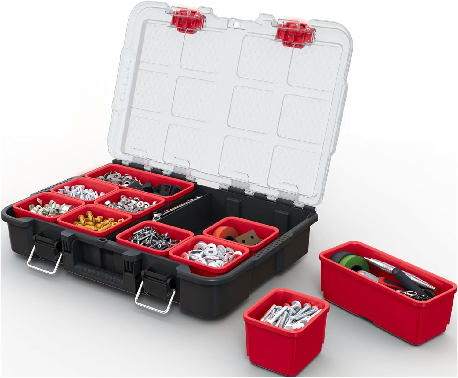image:imageStack N Roll 4Piece Rolling Tool Storage System Includes Large Rolling Tool Box 2Drawer Tool Box amp 2 Tray Organizers Modular Stackable Tool Storage with Wheels for Garage amp Workshop3PC System
