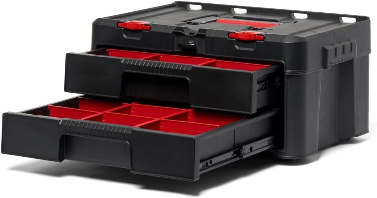 image:imageStack N Roll 4Piece Rolling Tool Storage System Includes Large Rolling Tool Box 2Drawer Tool Box amp 2 Tray Organizers Modular Stackable Tool Storage with Wheels for Garage amp Workshop4PC System